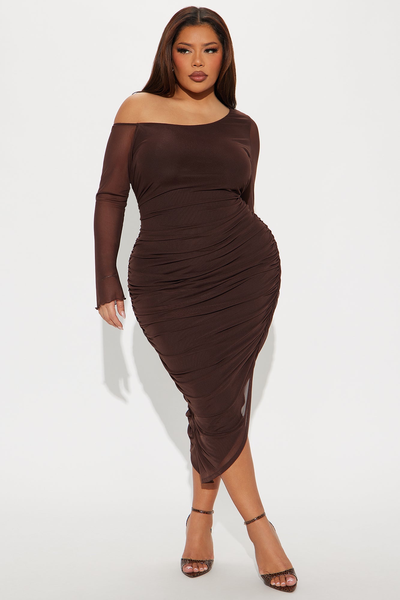 Nicolette Mesh Midi Dress - Chocolate