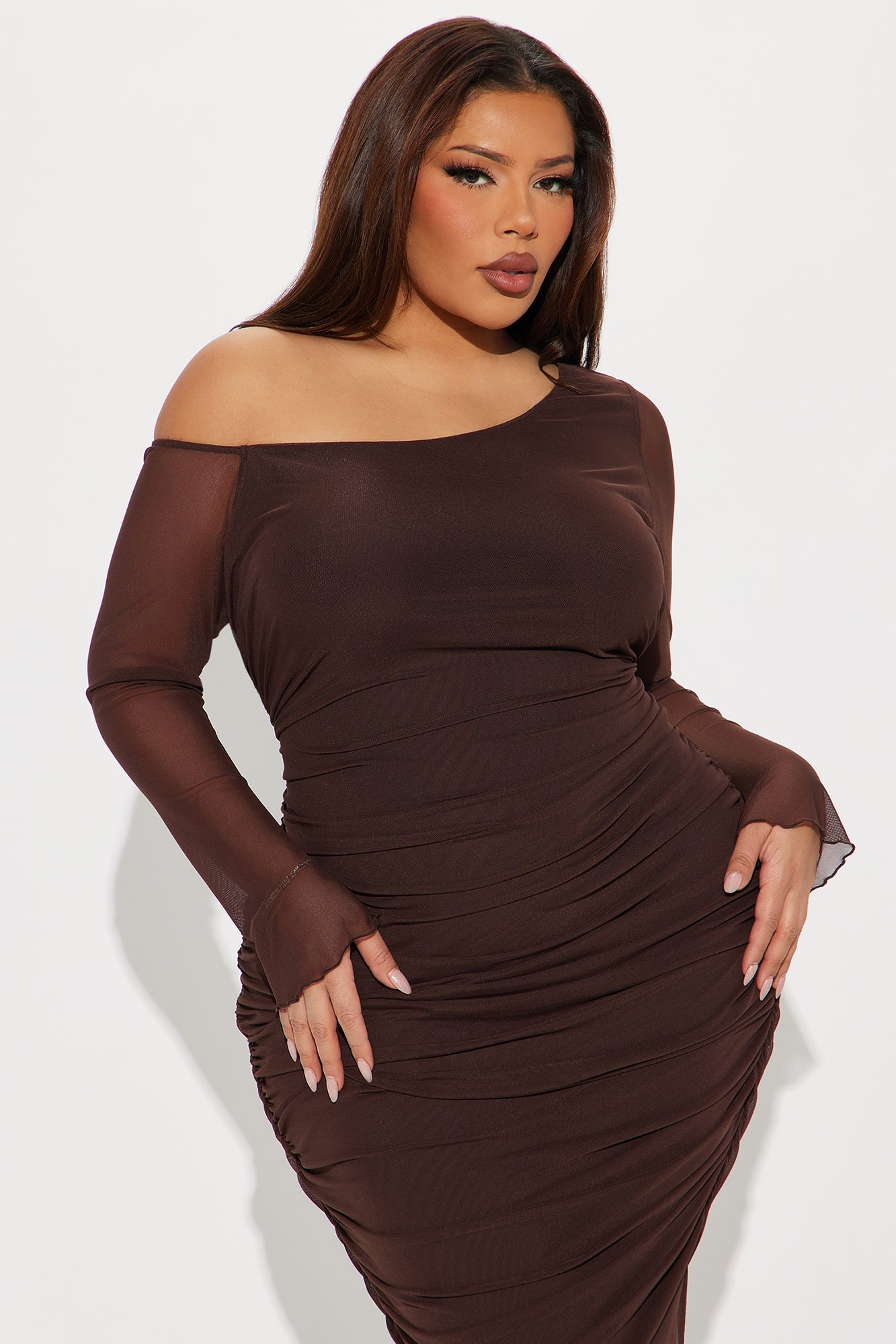 Nicolette Mesh Midi Dress - Chocolate
