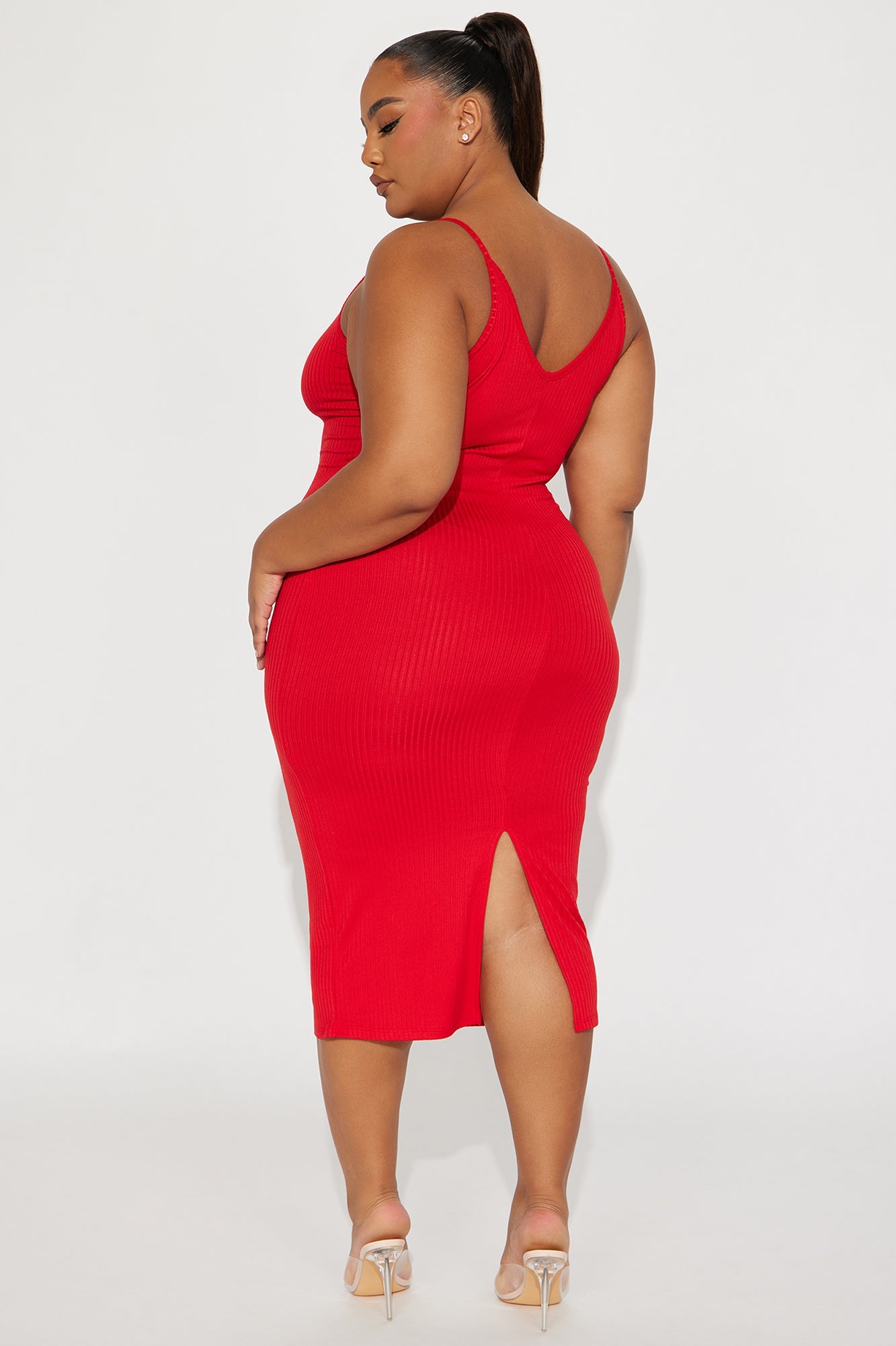 Brenda Ribbed Midi Dress - Red