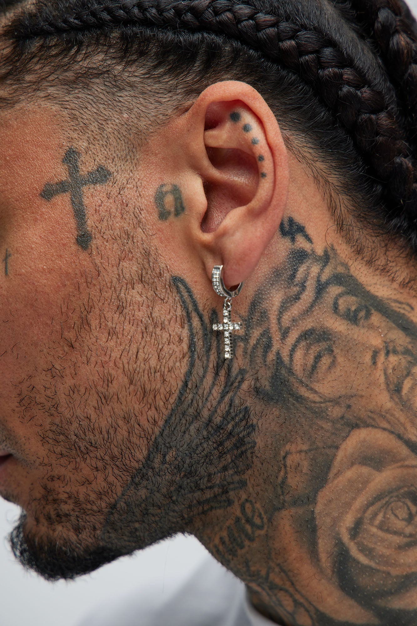 Iced Dangling Cross 5 Piece Earring Set - Silver