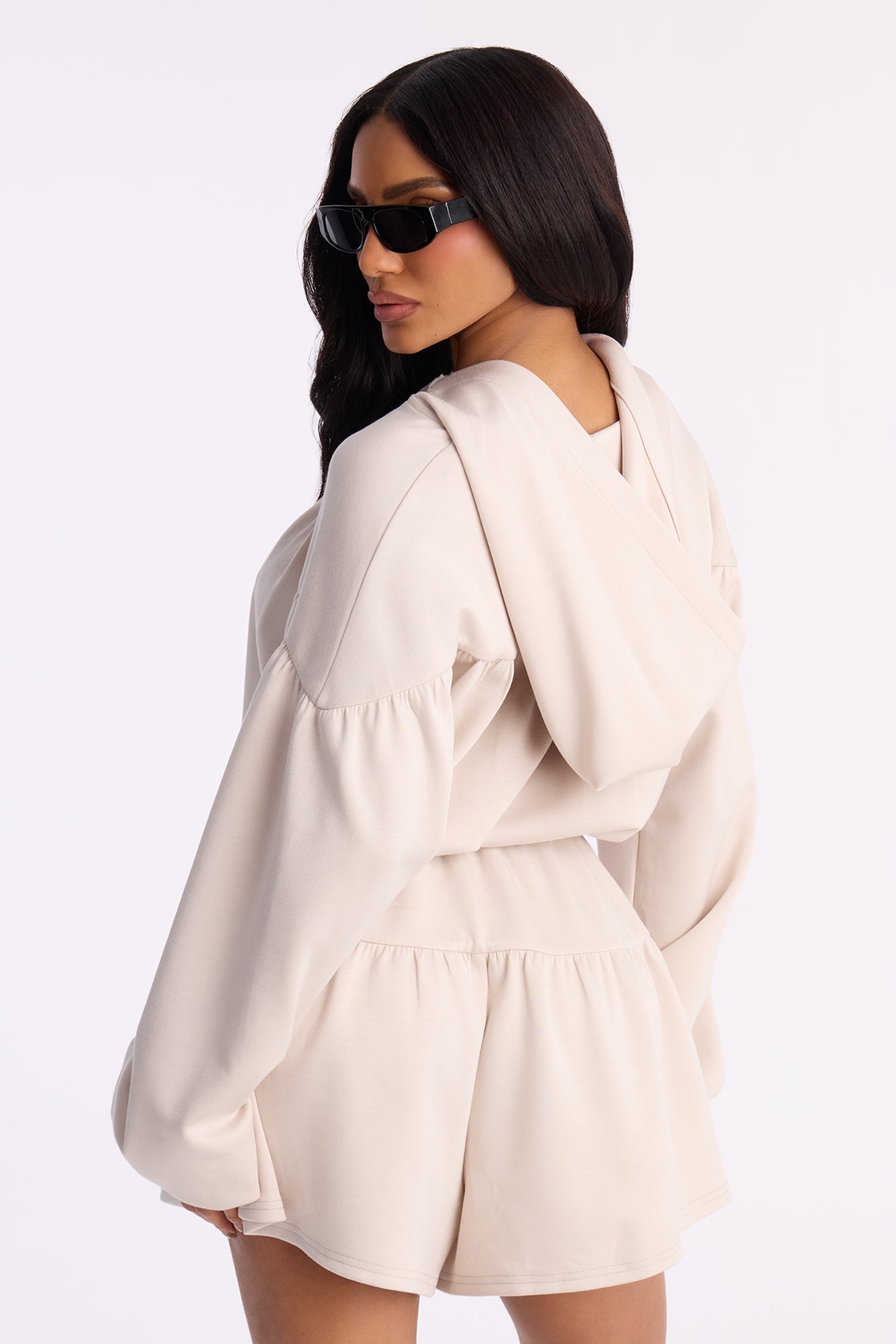 Ruffle And Rally Hooded Romper - Stone