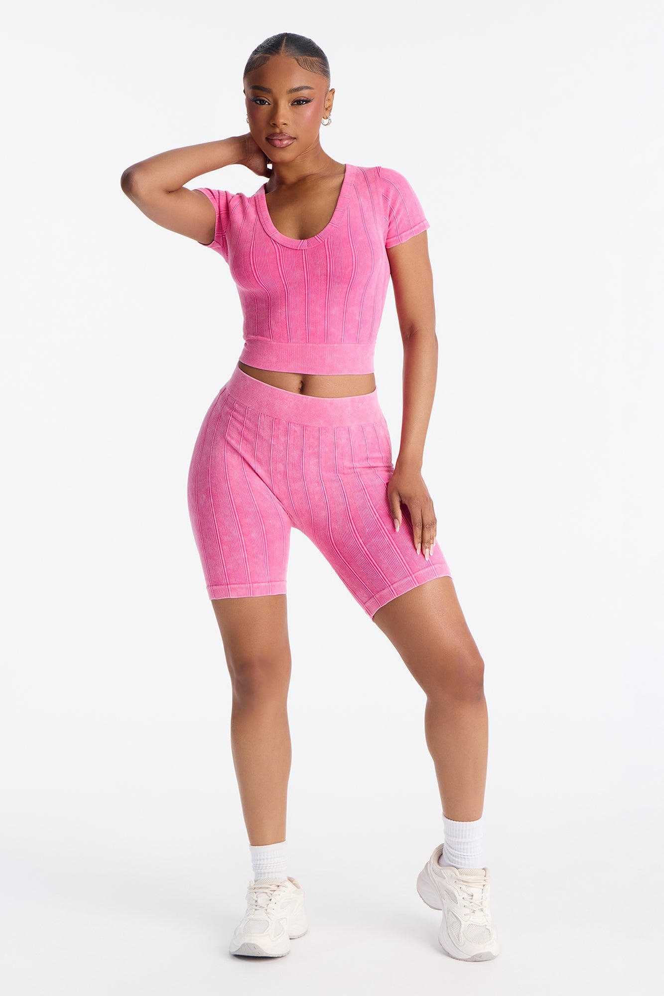Alisha Seamless Biker Short Set - Fuchsia