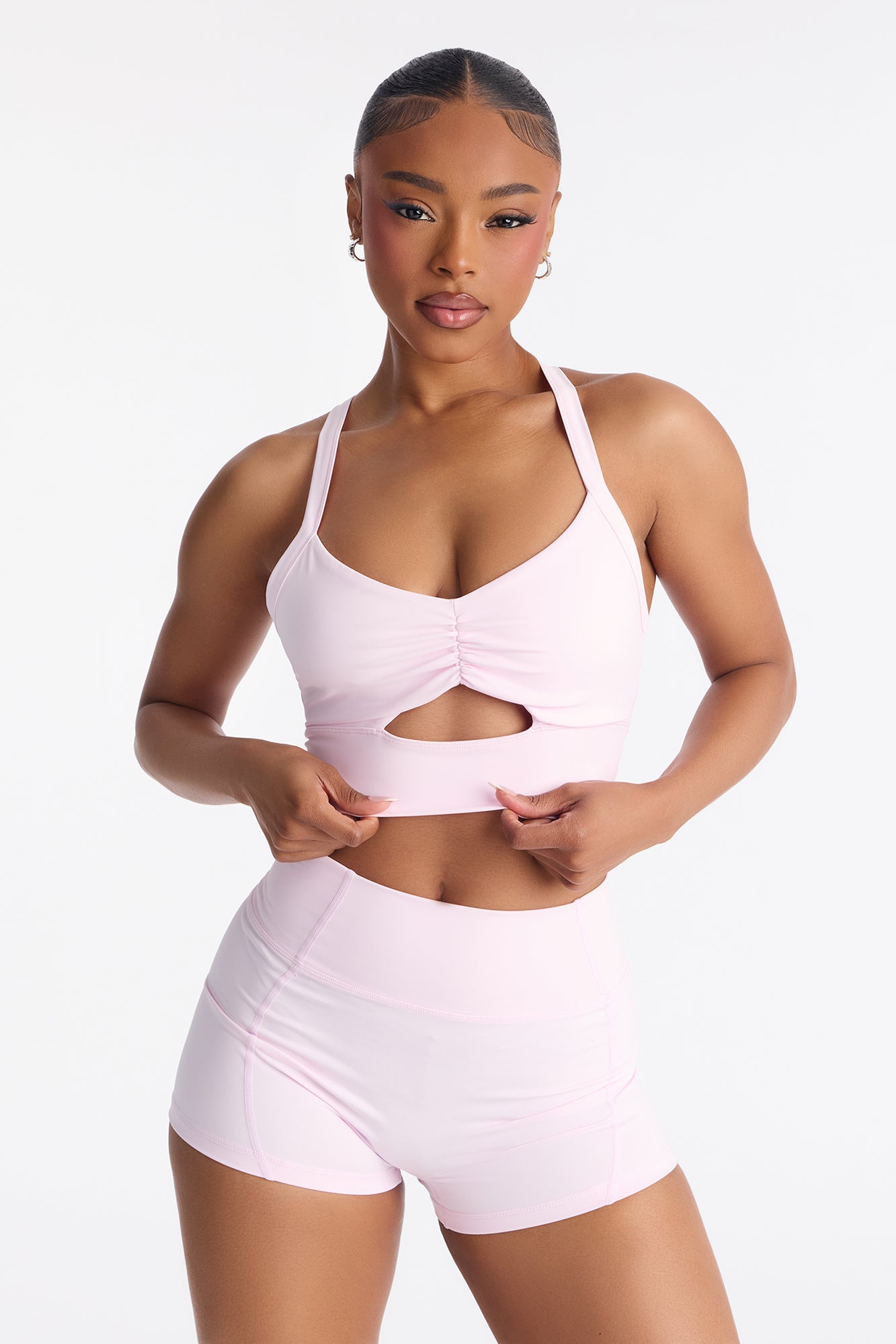 Sammie Ruched Biker Short Set - Light Pink