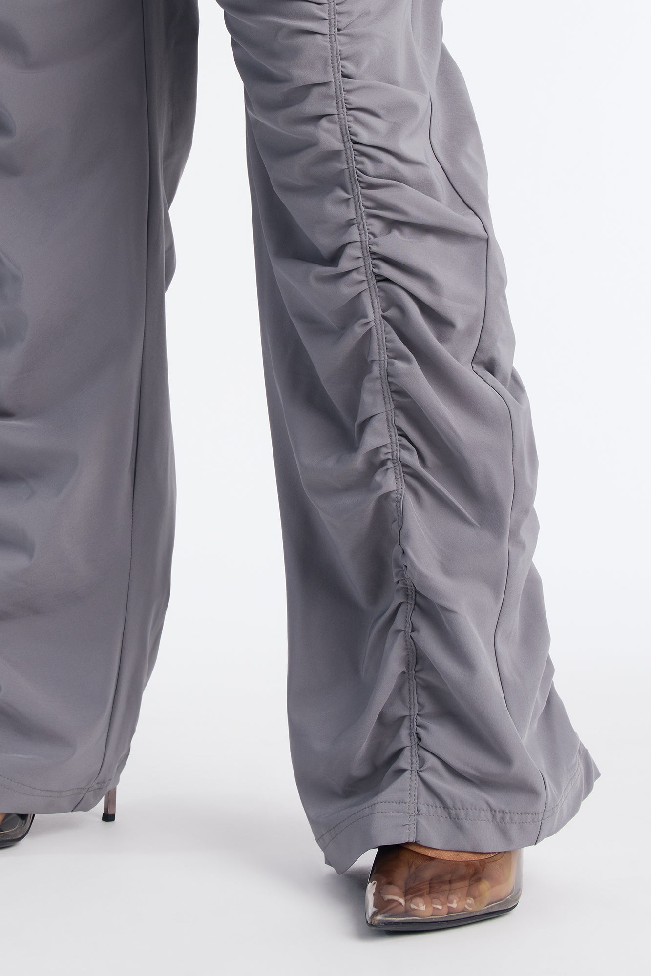 Maddie Ruched Windbreaker Wide Leg Pant - Charcoal