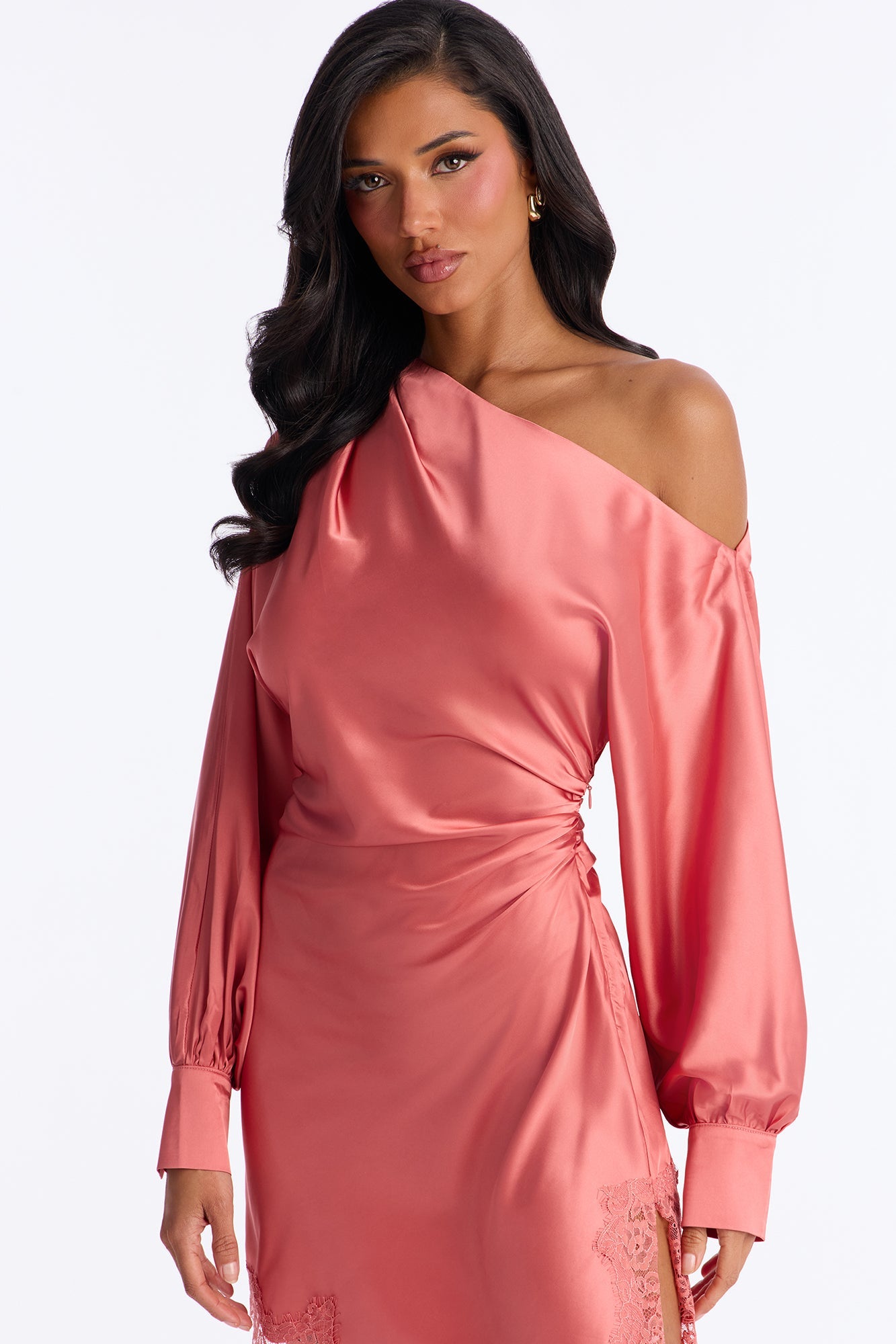 Savannah Asymmetrical Satin Mini Dress - Rose
