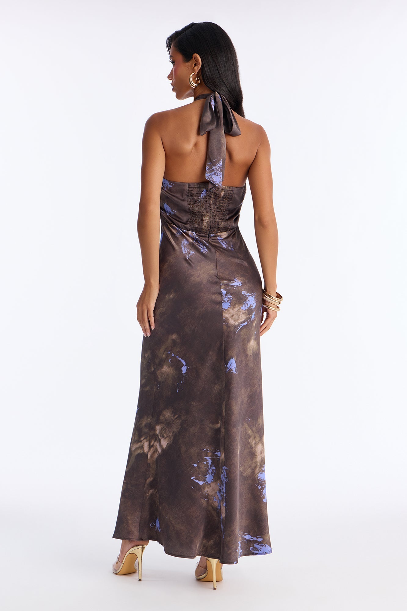 Celia Hardware Satin Maxi Dress - Blue/combo