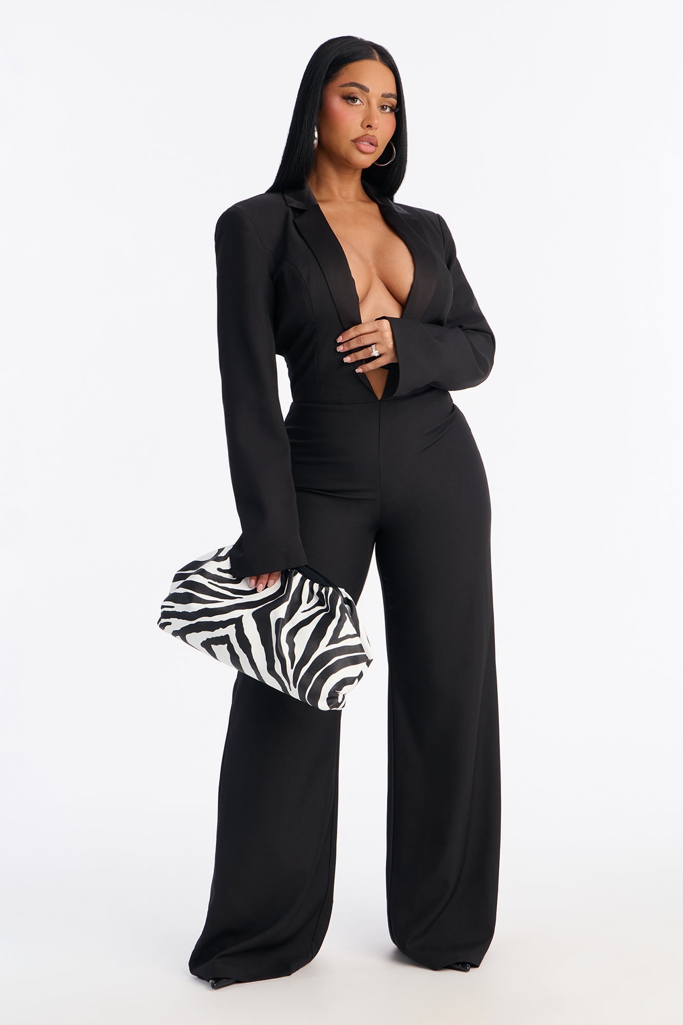 Shana Plunge Neck Jumpsuit - Black