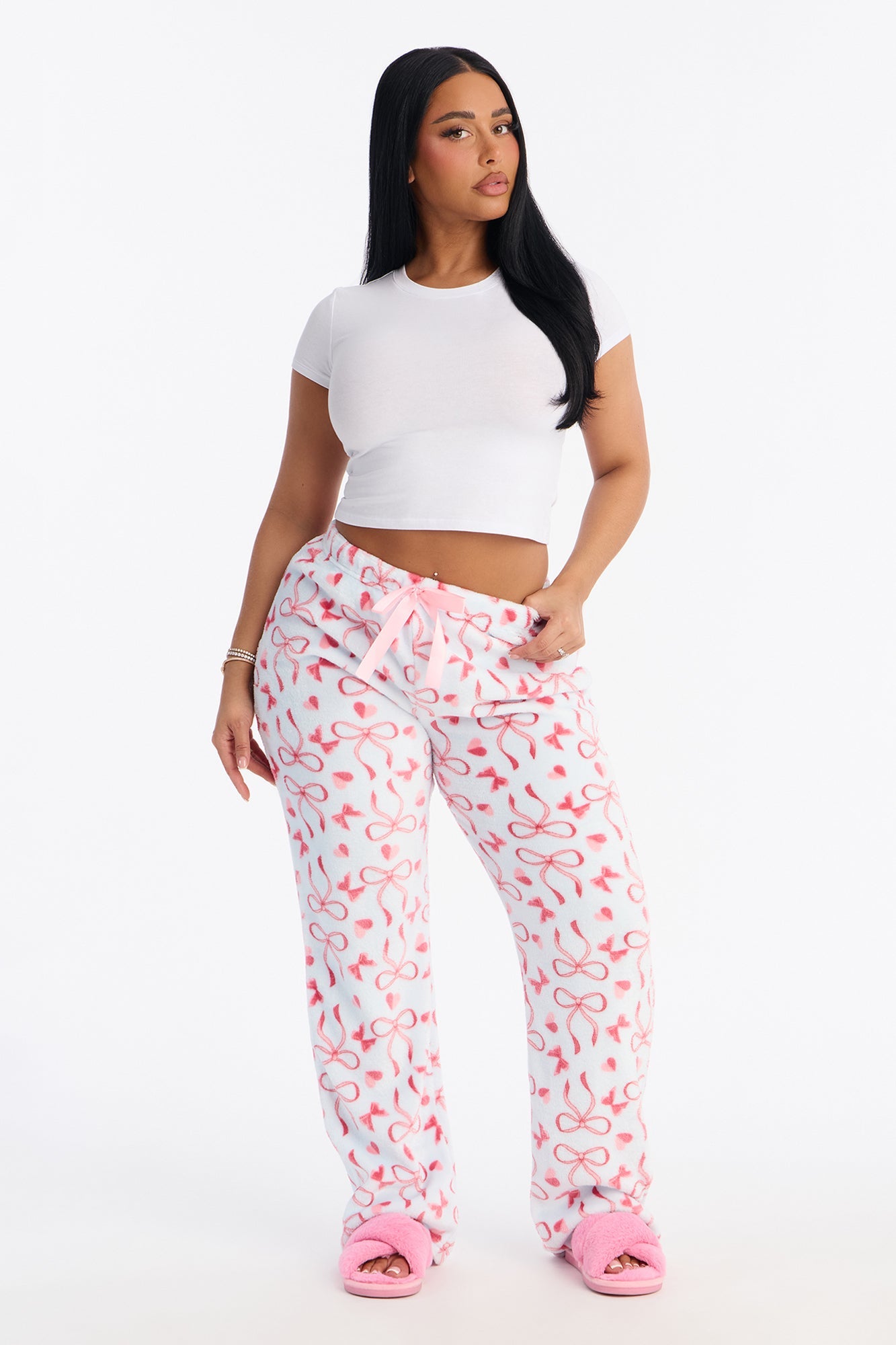Cute Bows Plush PJ Pants - Light Blue