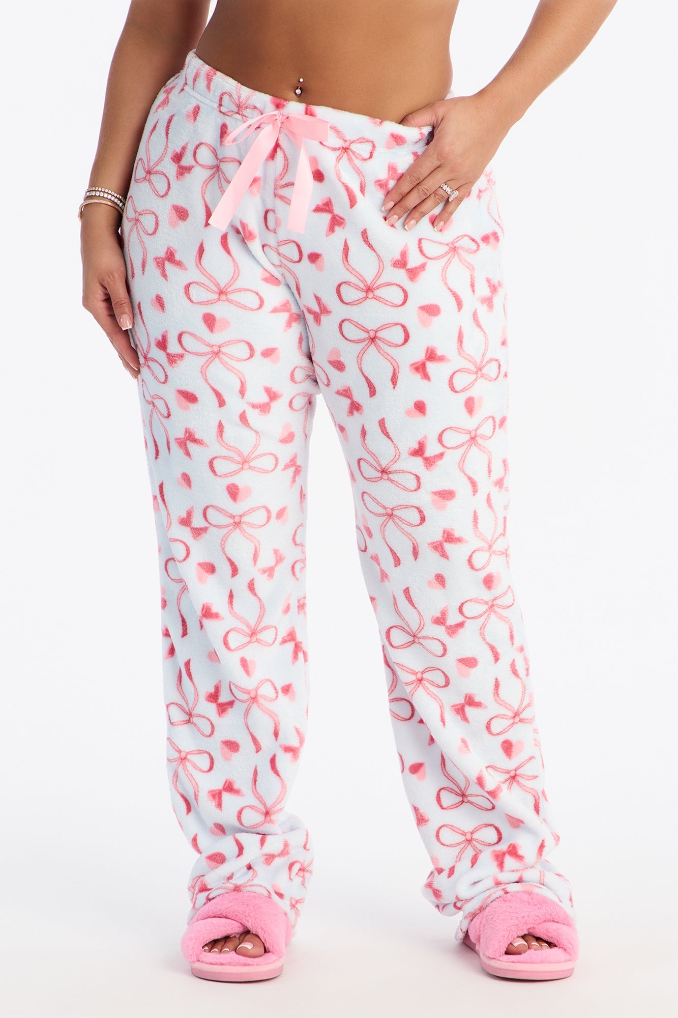 Cute Bows Plush PJ Pants - Light Blue