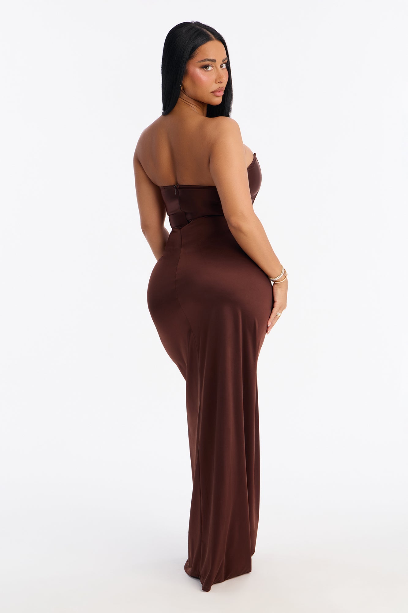 Warm Horizon Satin Maxi Gown - Brown