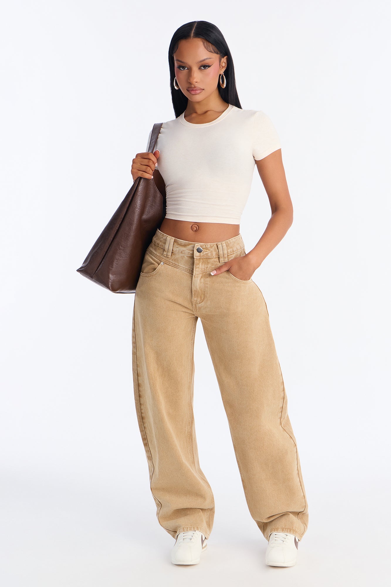 Easy Going Barrel Leg Jeans - Khaki