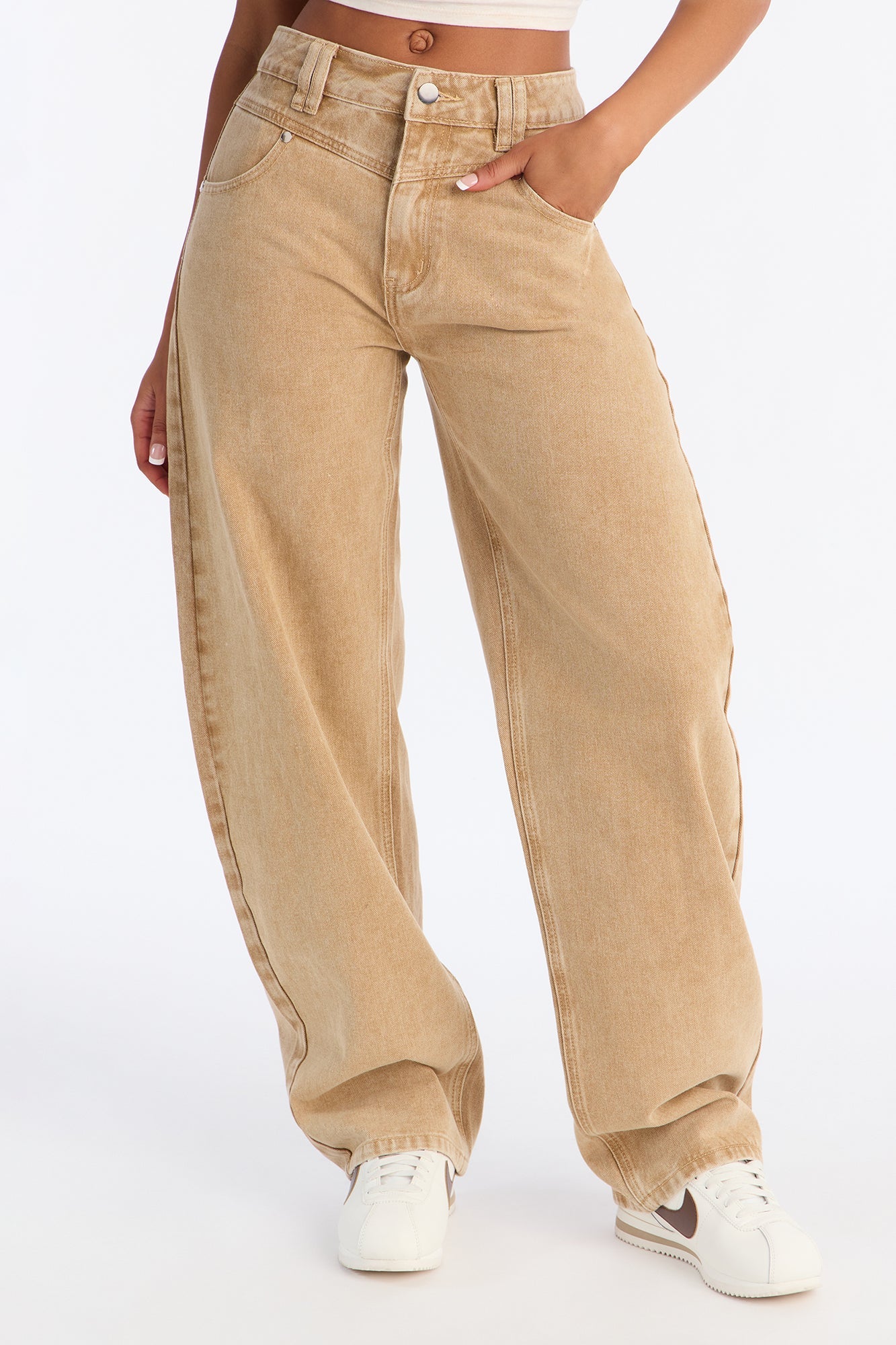 Easy Going Barrel Leg Jeans - Khaki
