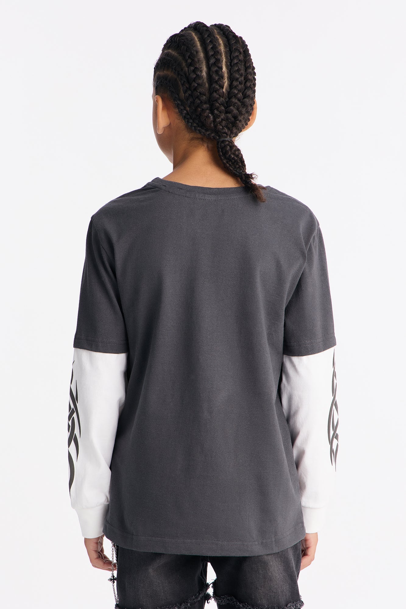 Mini Sacred Saint Layered Long Sleeve Tee - Black/White