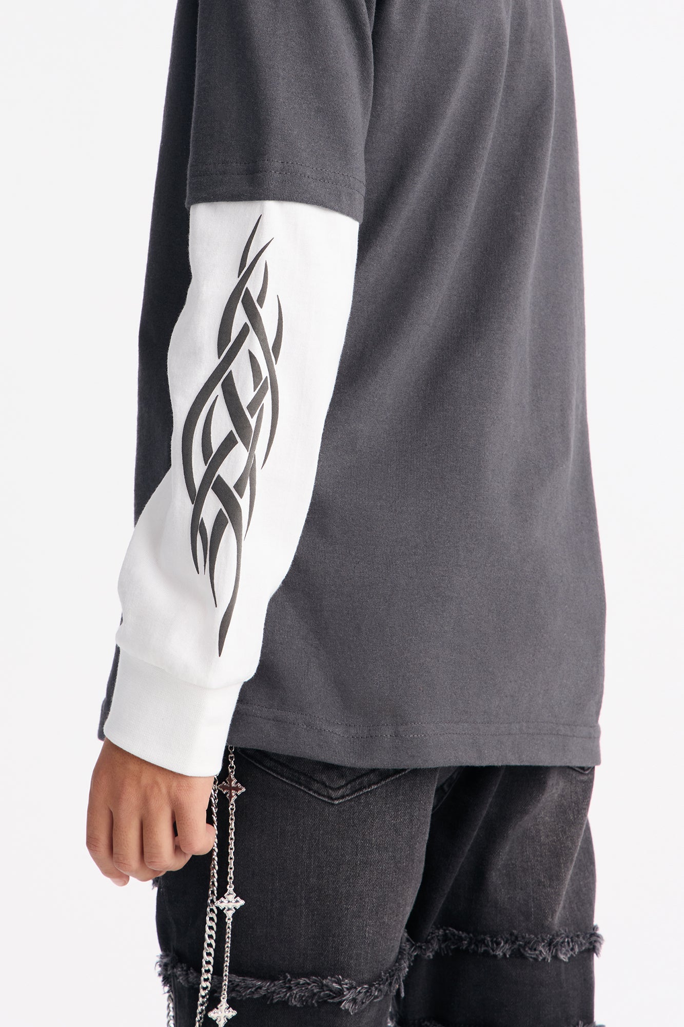 Mini Sacred Saint Layered Long Sleeve Tee - Black/White