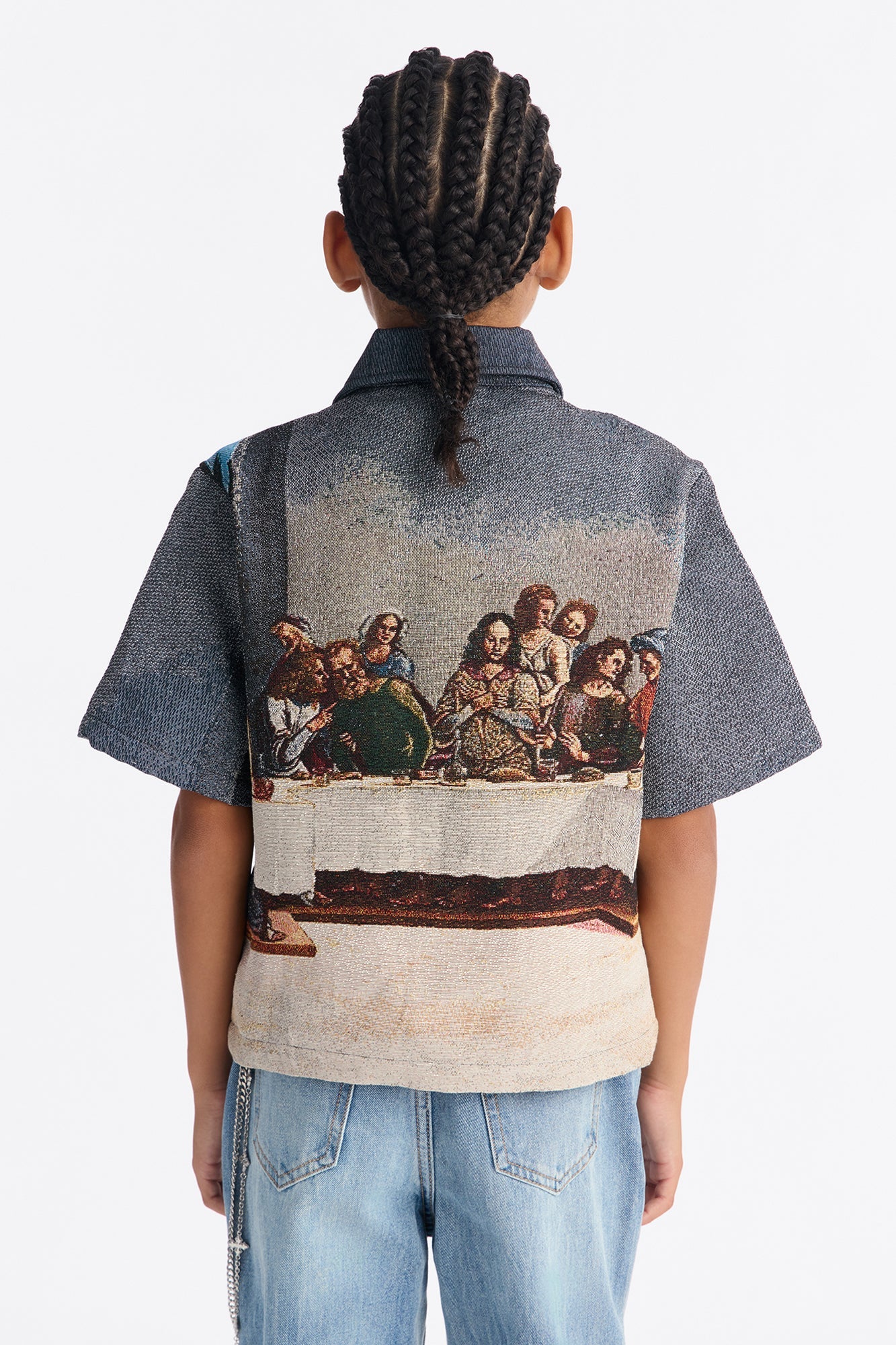 Mini Cropped Relaxed Palm Vinci Button Up Shirt - Multi Color