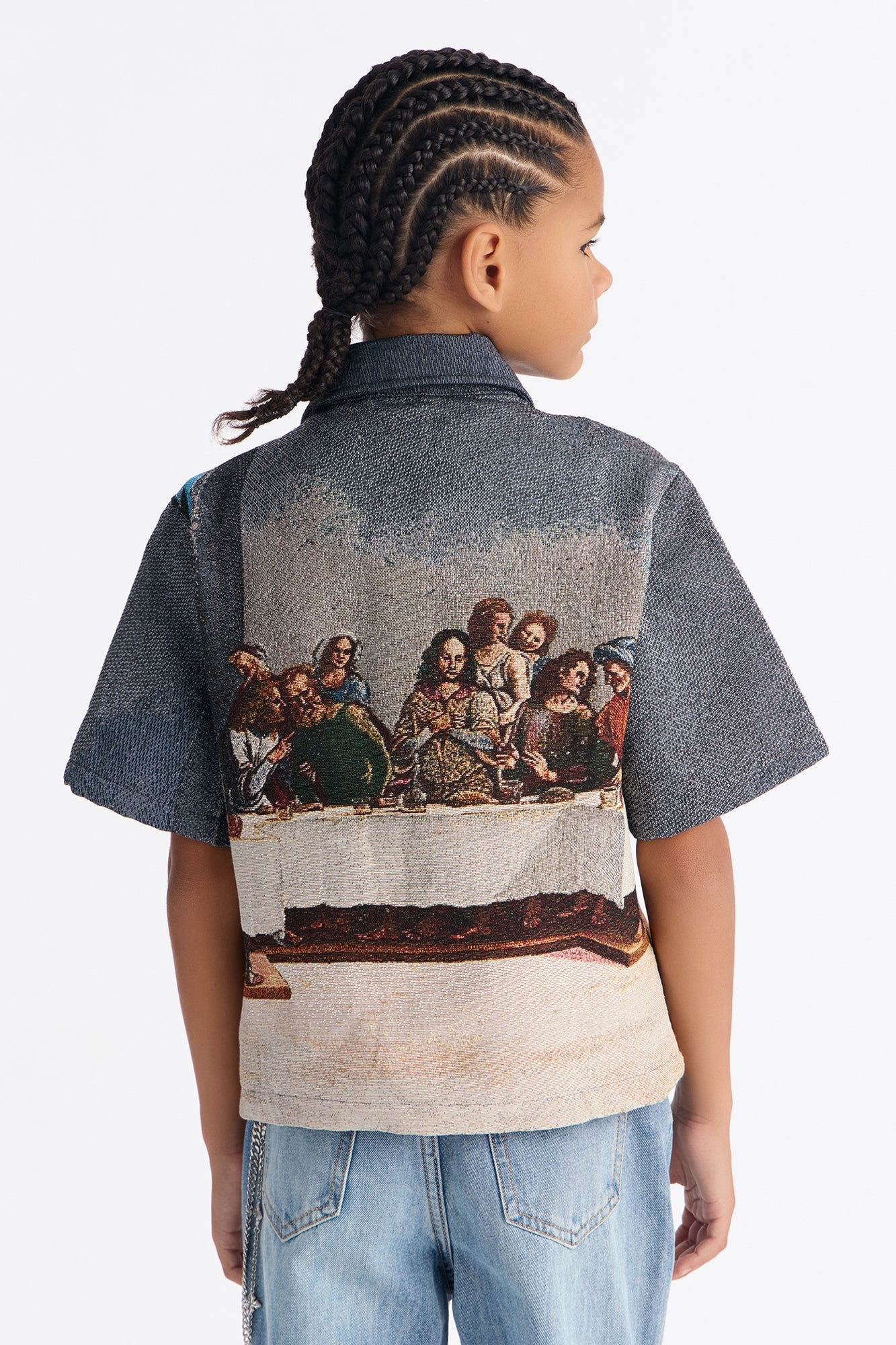 Mini Cropped Relaxed Palm Vinci Button Up Shirt - Multi Color