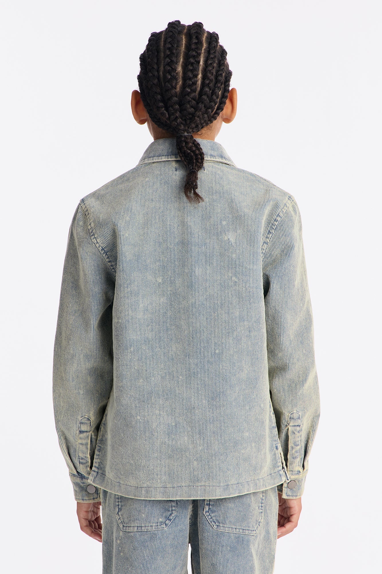 Mini Chi Town Corduroy Button Up Shirt - Distressed Blue Wash