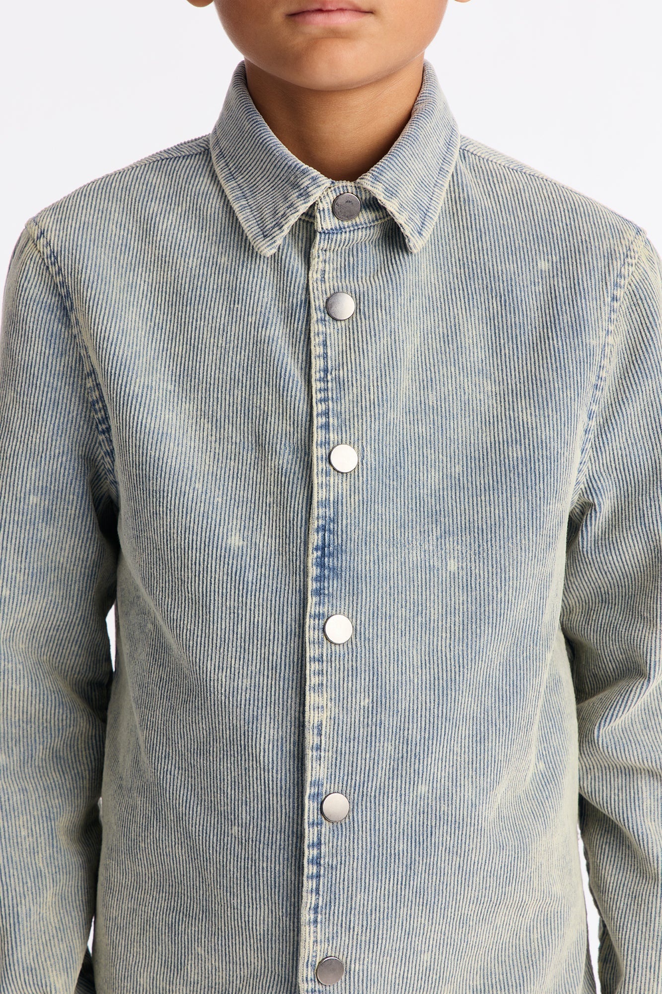 Mini Chi Town Corduroy Button Up Shirt - Distressed Blue Wash