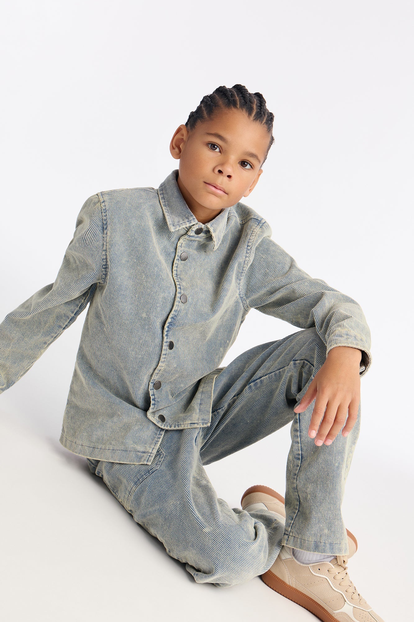 Mini Chi Town Corduroy Button Up Shirt - Distressed Blue Wash