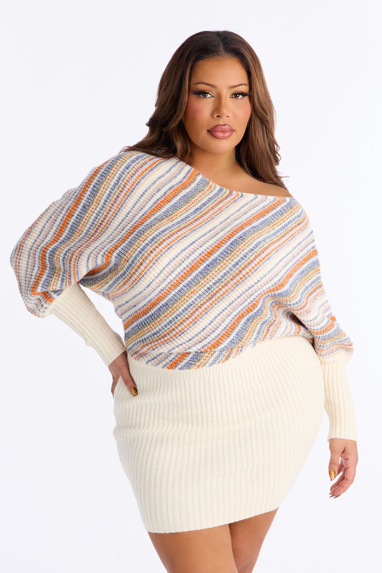 Eloise Striped Sweater Mini Dress - Cream/combo