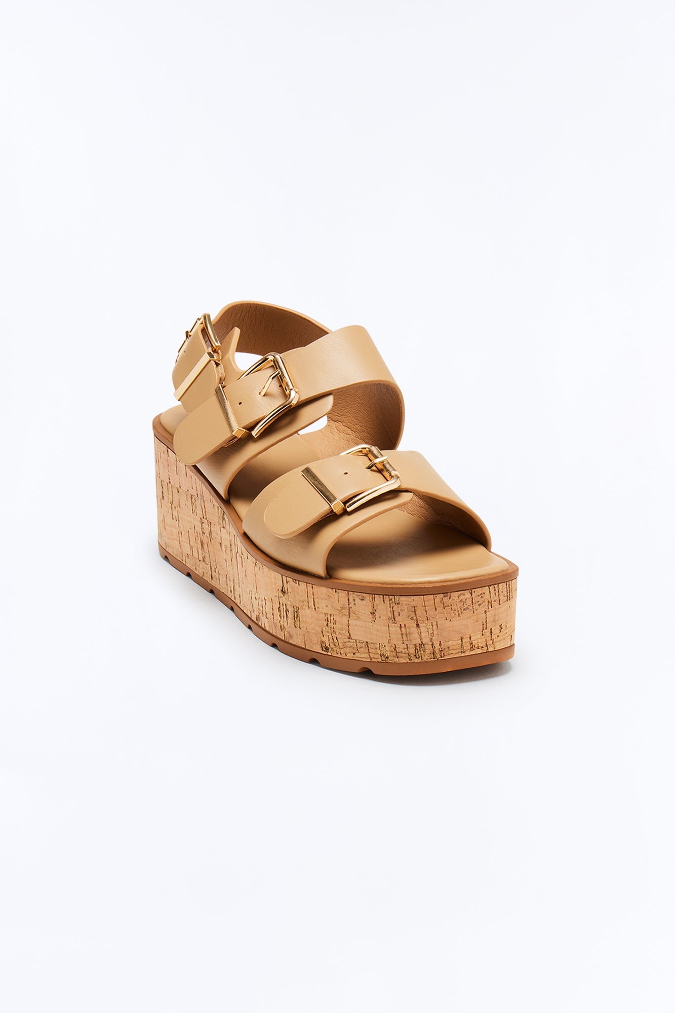 Earnest Buckle Cork Platform Sandals - Taupe