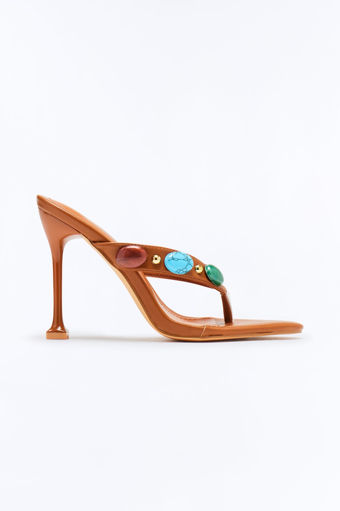 Edessa Stone Thong Heels - Cognac