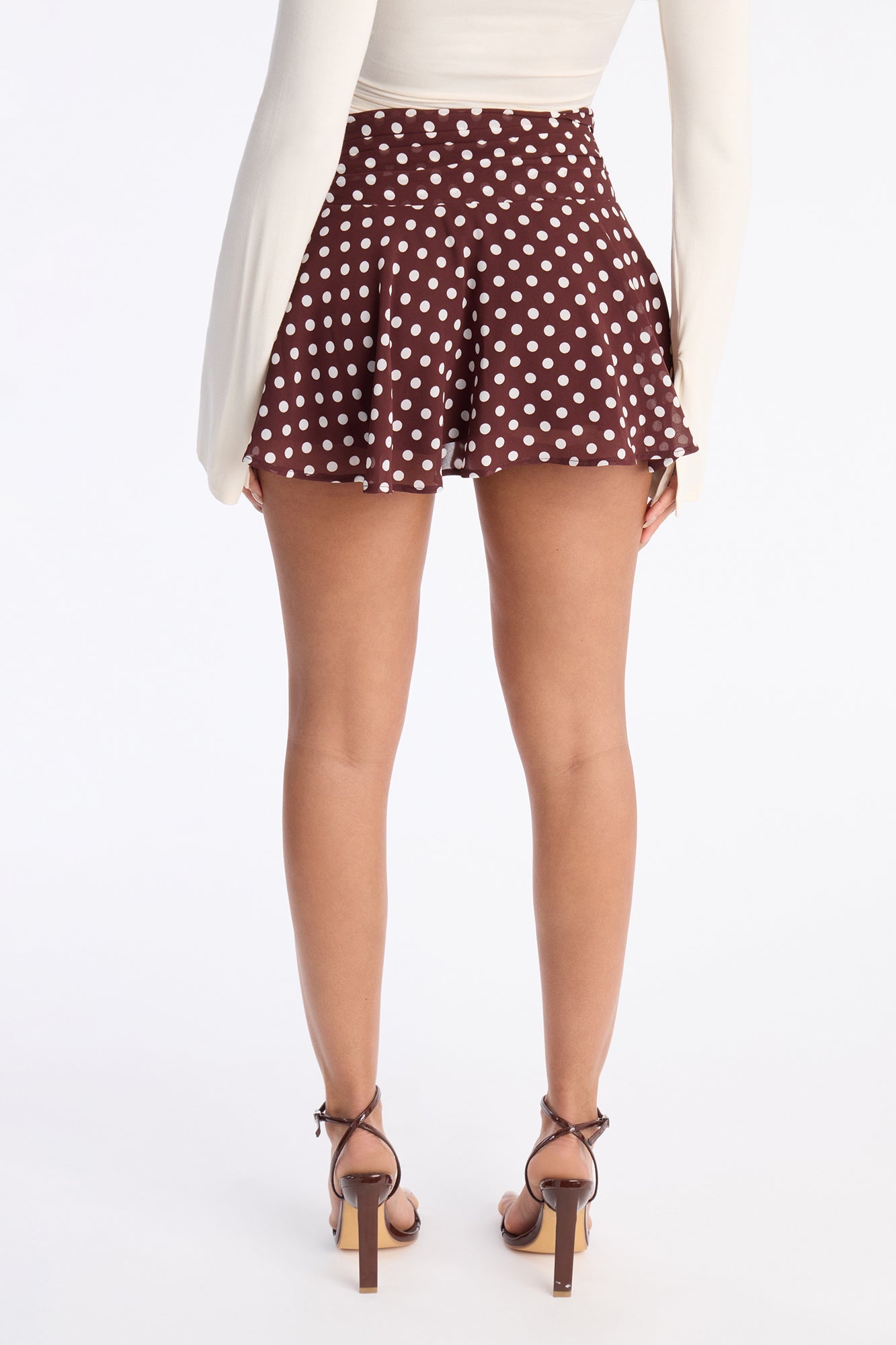 Emmie Chiffon Polka Dot Mini Skirt - Chocolate