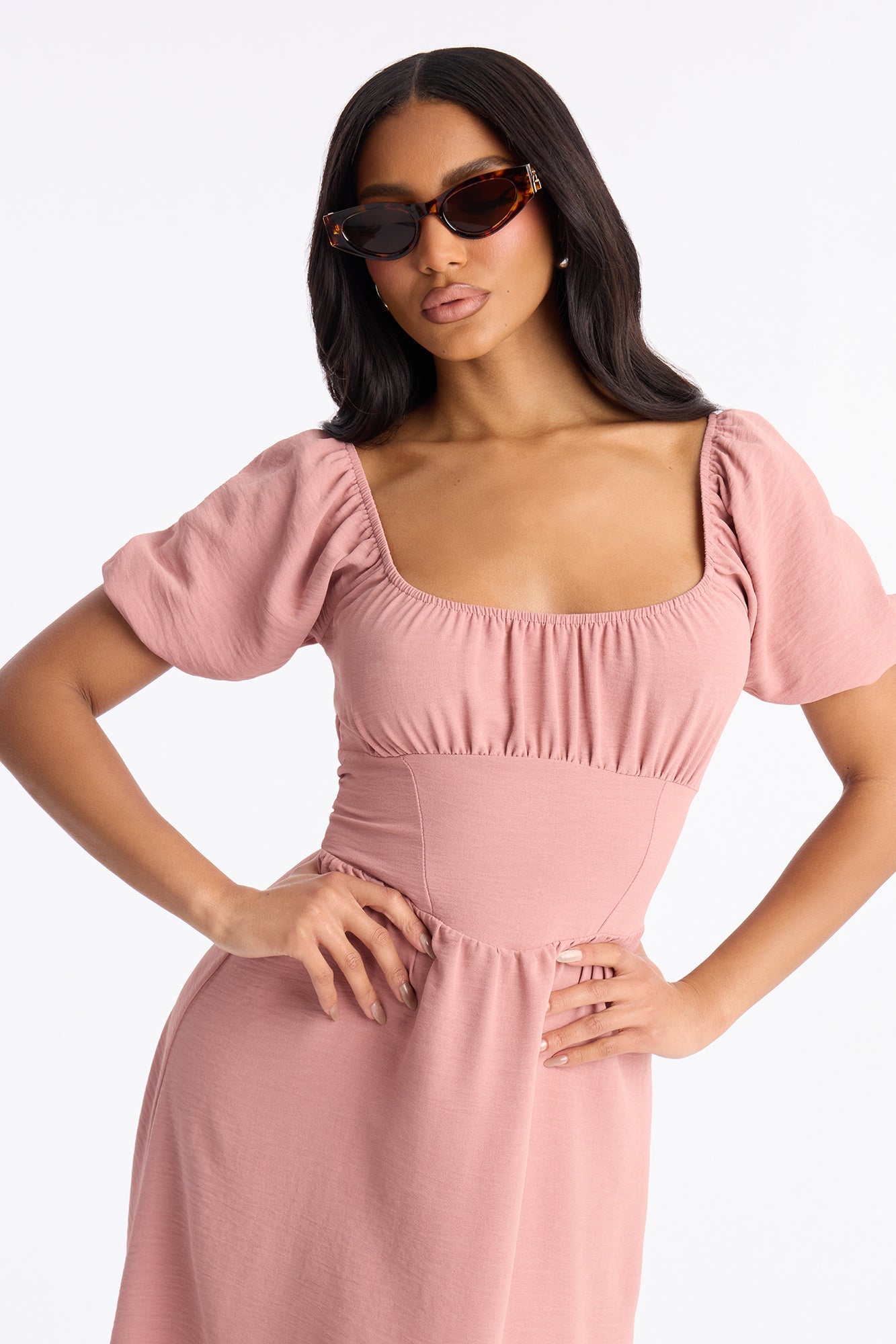 Raya Short Sleeve Bow Midi Dress - Mauve