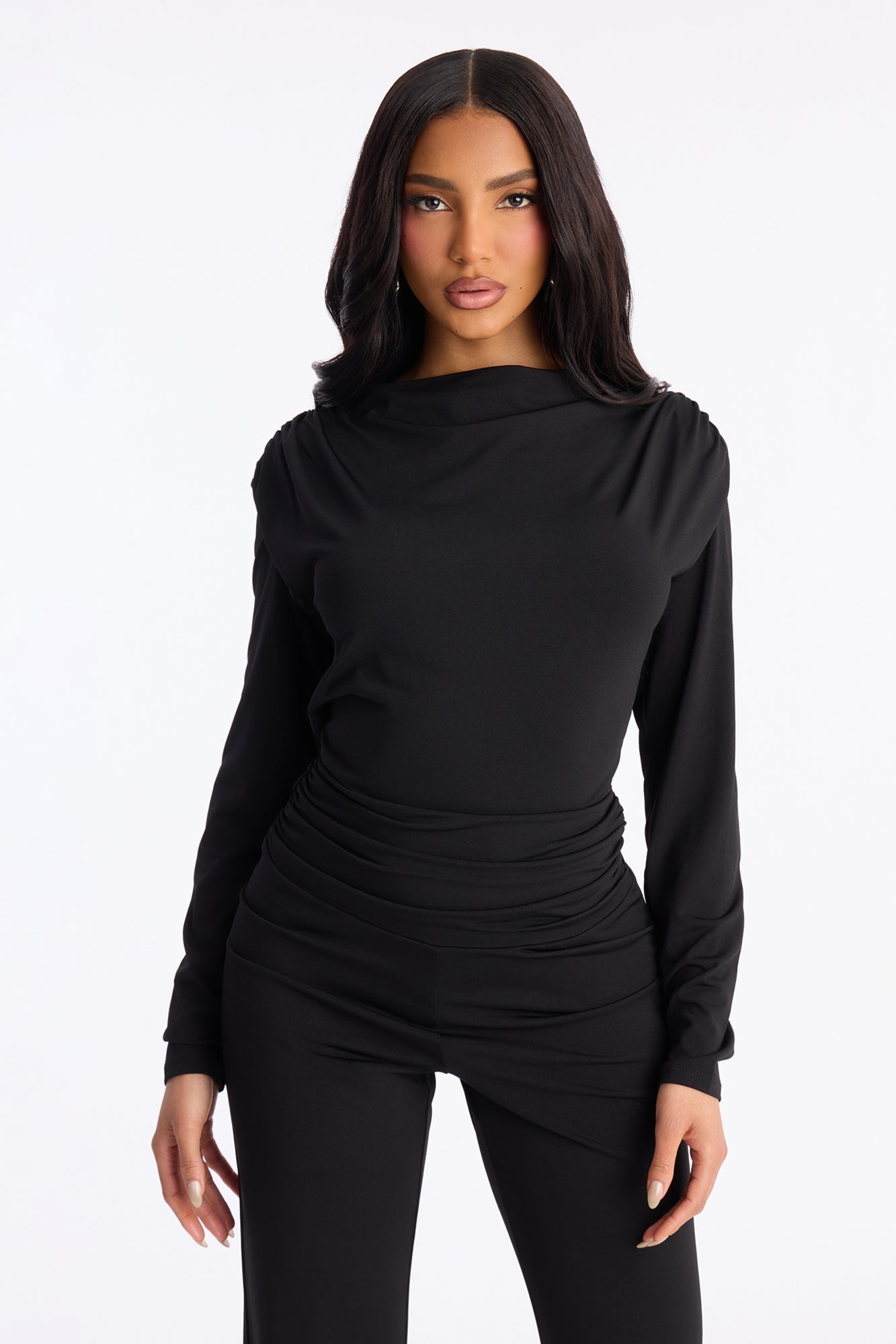 Nara Ruched Backless Wide Leg Jumpsuit - Black