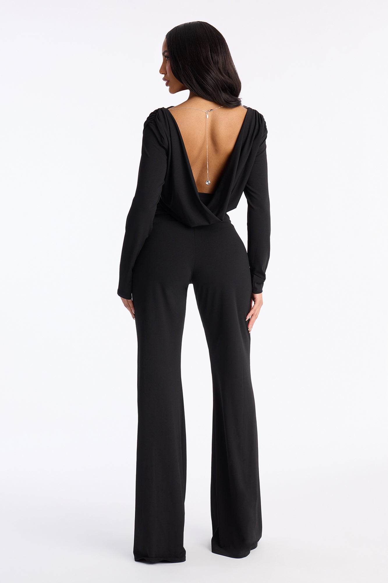 Nara Ruched Backless Wide Leg Jumpsuit - Black