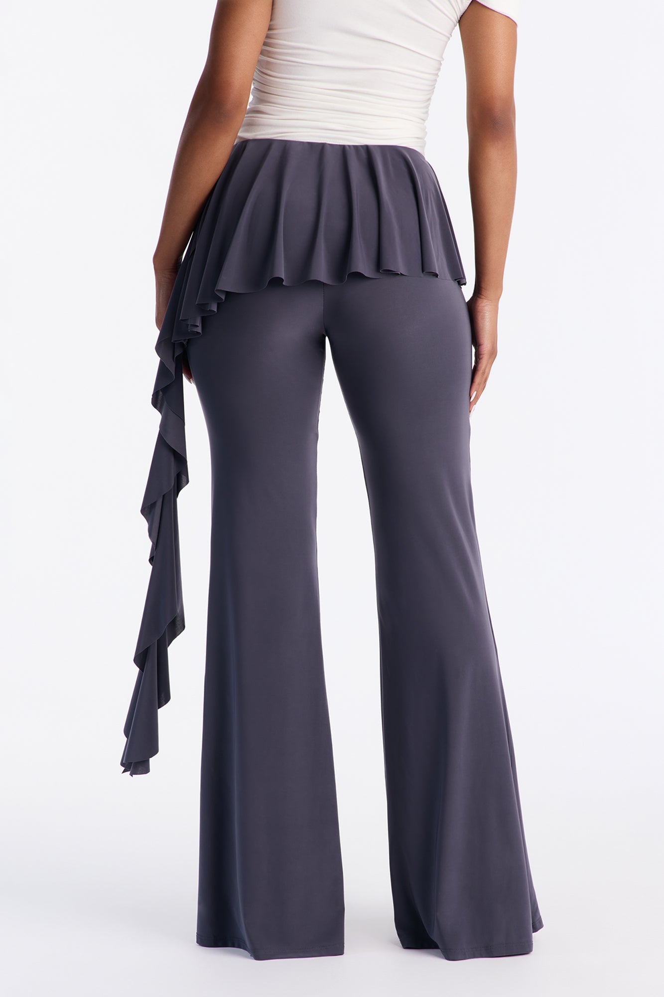 Imani Low Rise Ruffle Flare Pant 33″ - Charcoal
