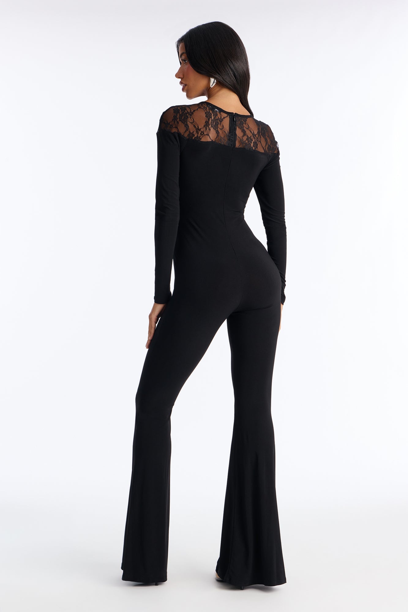 Rosana Lace Trim Flare Leg Jumpsuit - Black