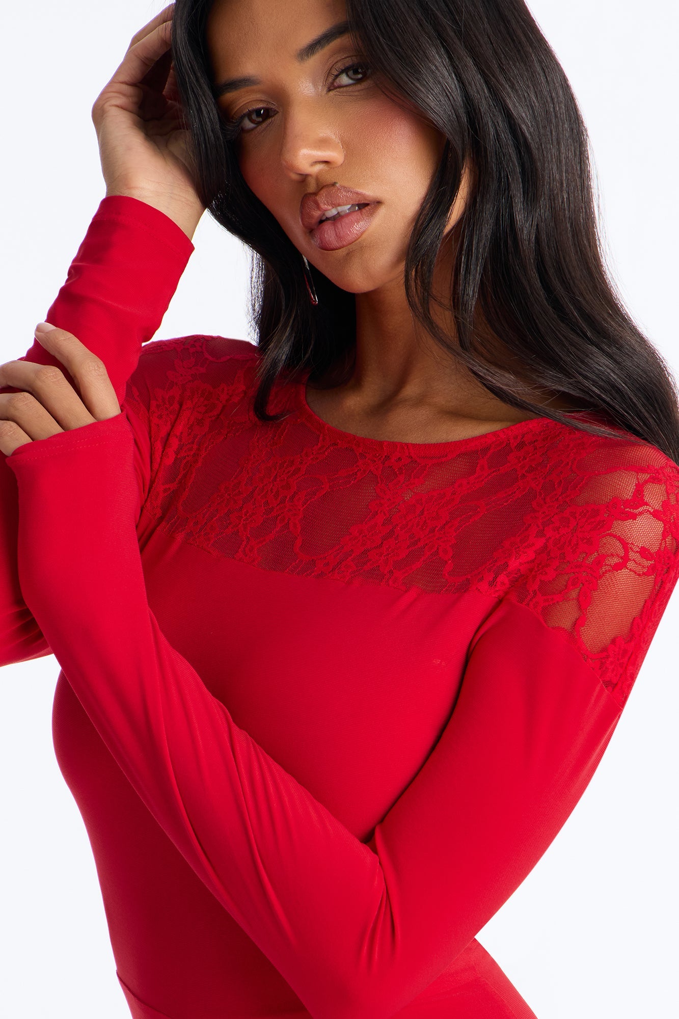 Rosana Lace Trim Flare Leg Jumpsuit - Red