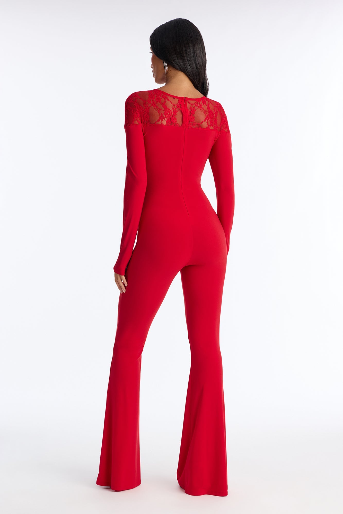 Rosana Lace Trim Flare Leg Jumpsuit - Red