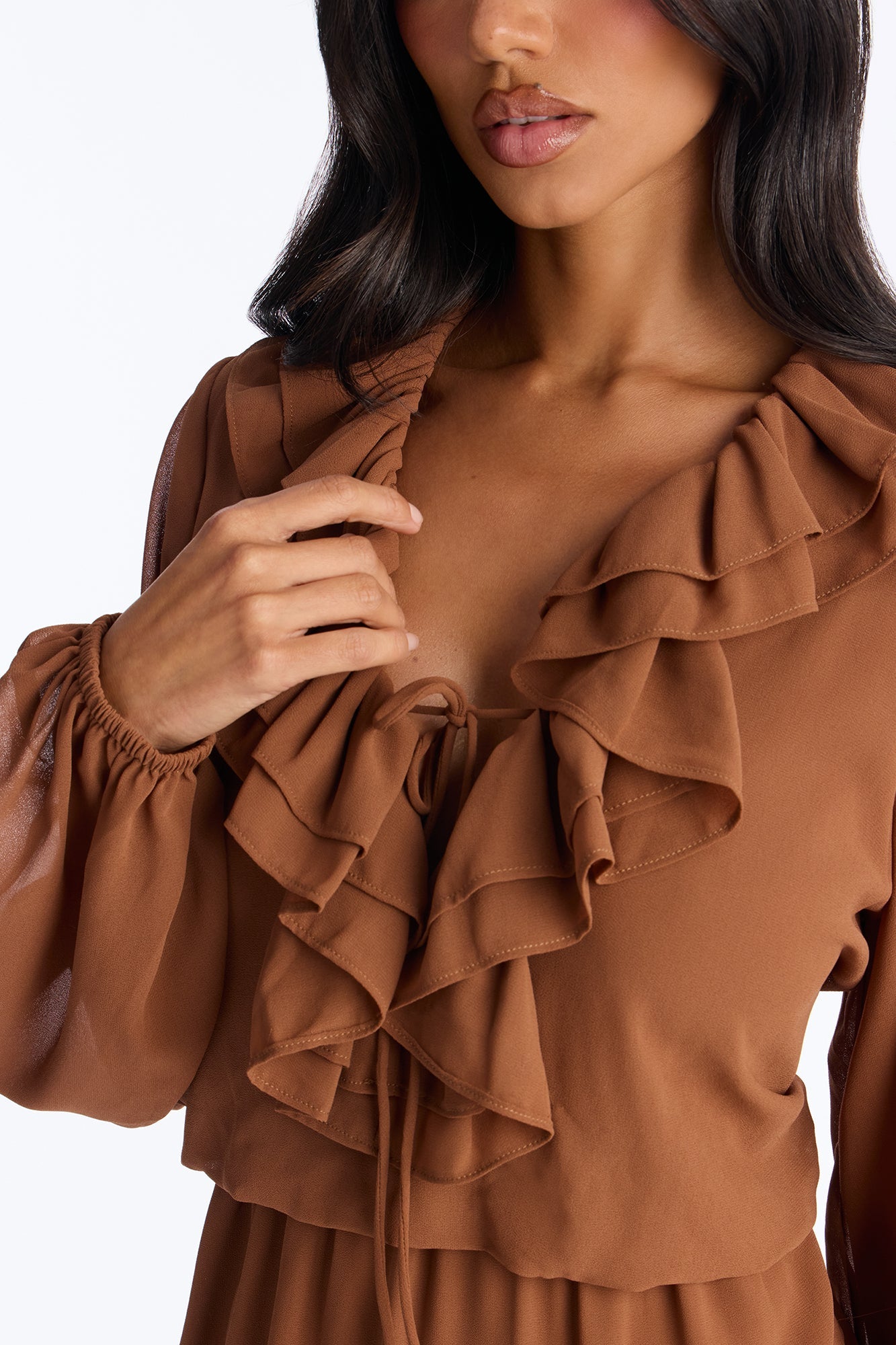 Summer Daze Ruffle Chiffon Mini Dress - Mocha