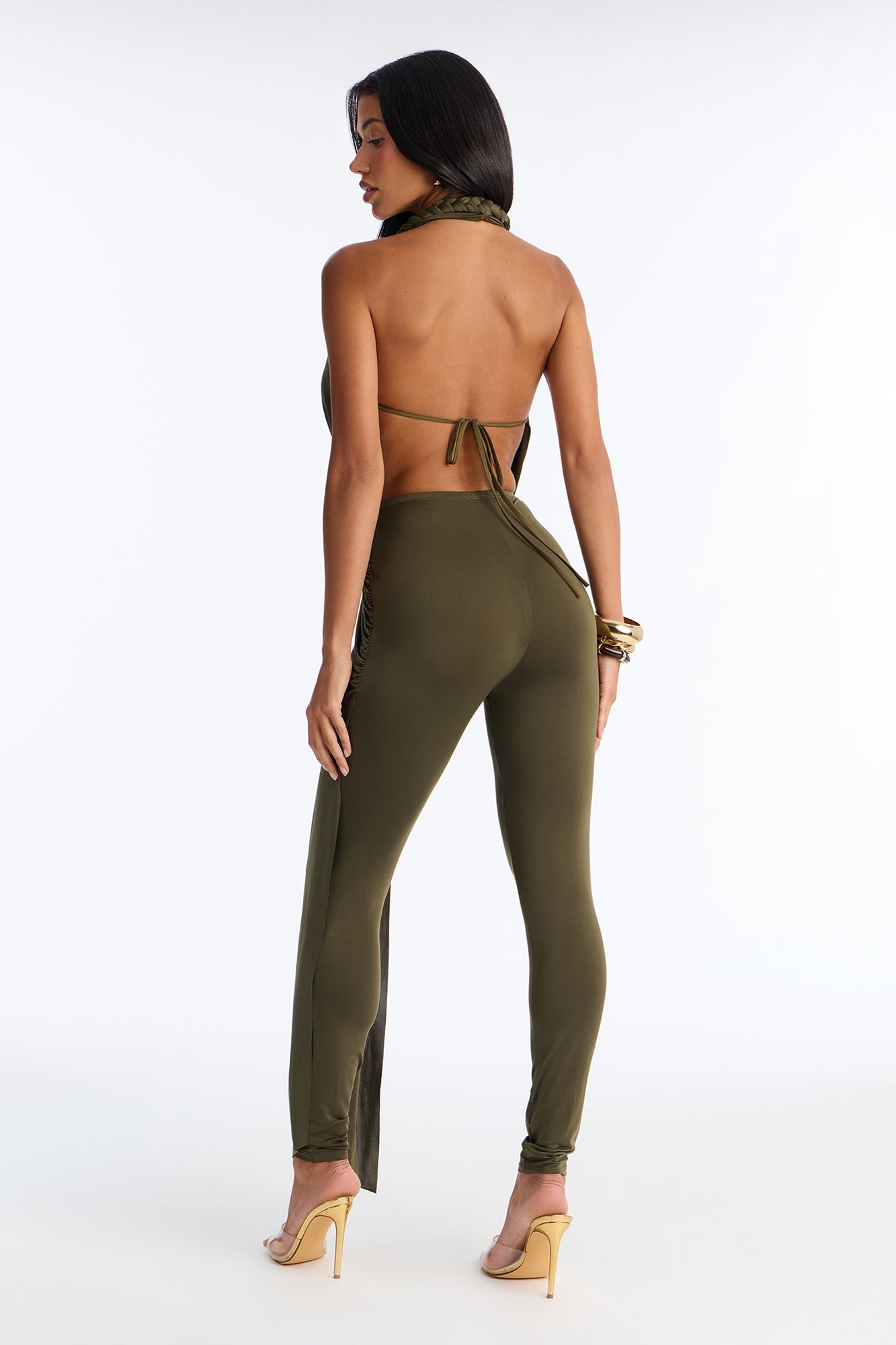 Lara Backless Draped Catsuit - Green