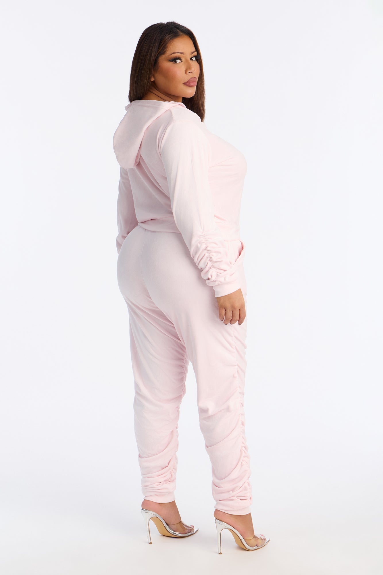 Soft Girl Energy Ruched Velour Jogger Set - Pink