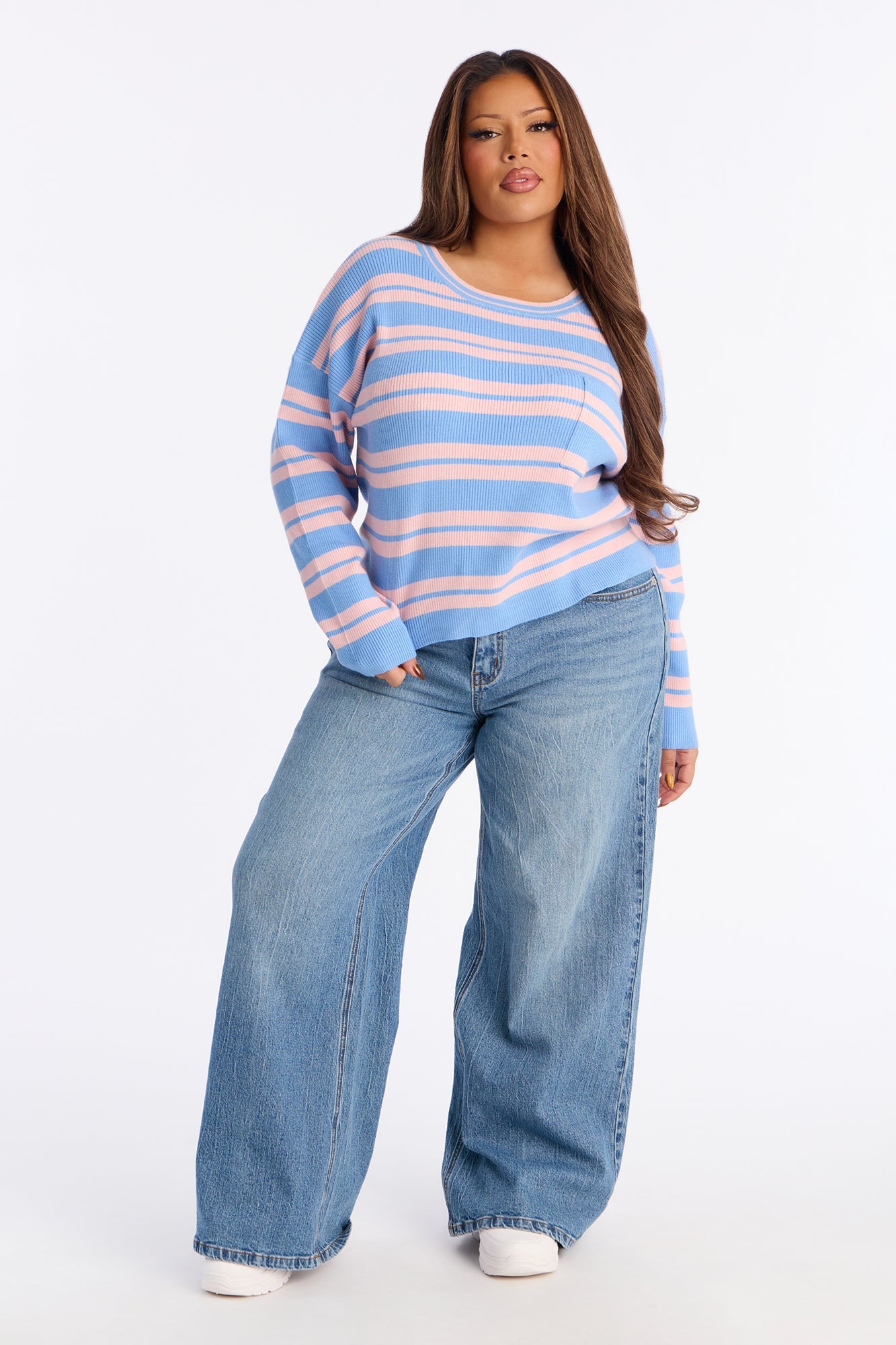 Into My Mind Striped Sweater Top - Blue/combo