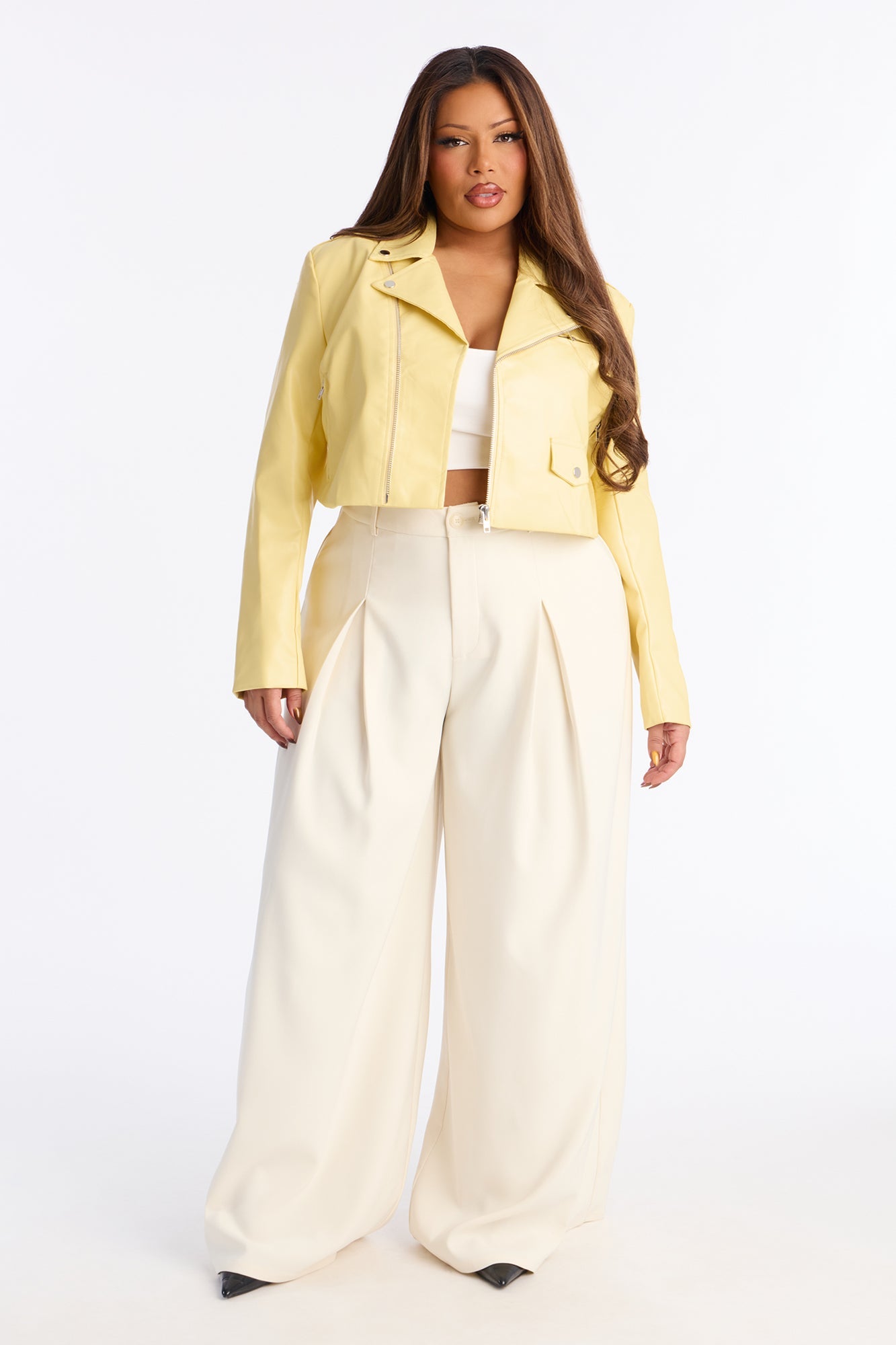 Break The Mold Faux Leather Moto Jacket - Butter Yellow