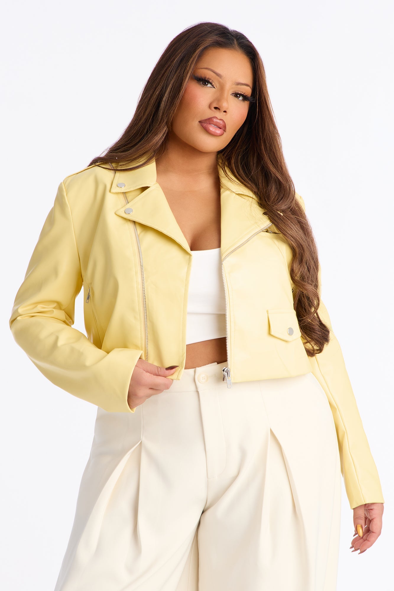 Break The Mold Faux Leather Moto Jacket - Butter Yellow