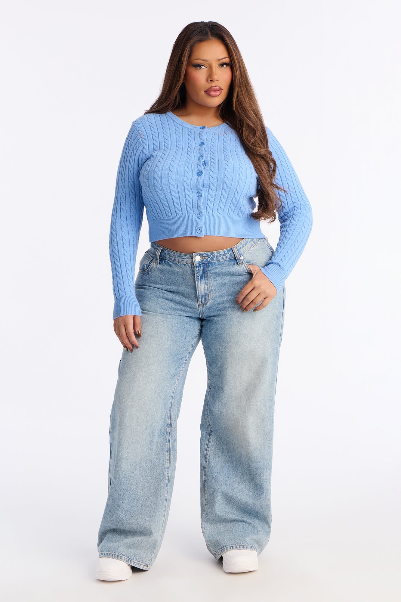 Elowen Cable Knit Cardigan - Blue