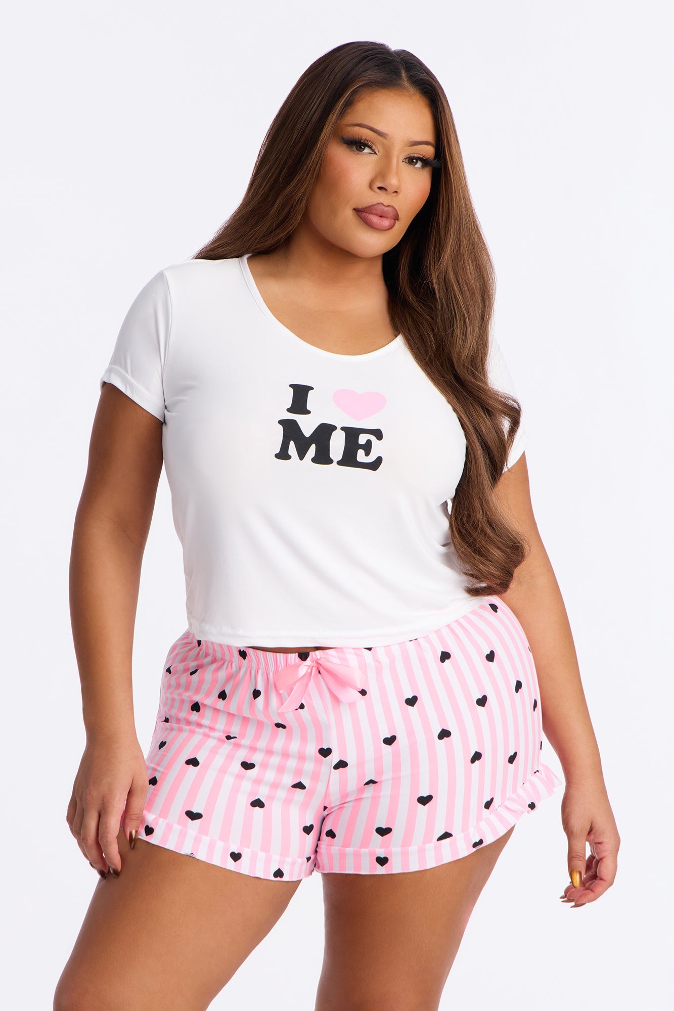 I Love Me Short Sleeve PJ Short Set - Pink/combo