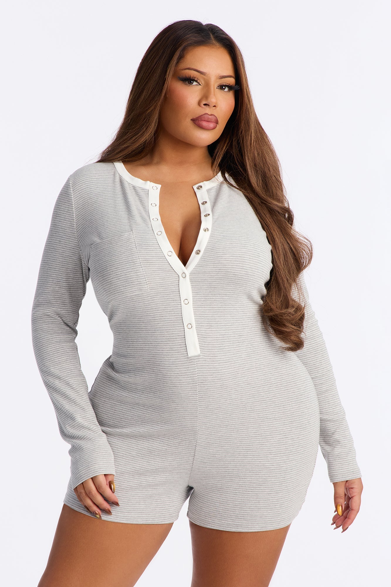 Cynthia Striped Micro Short Romper - Grey