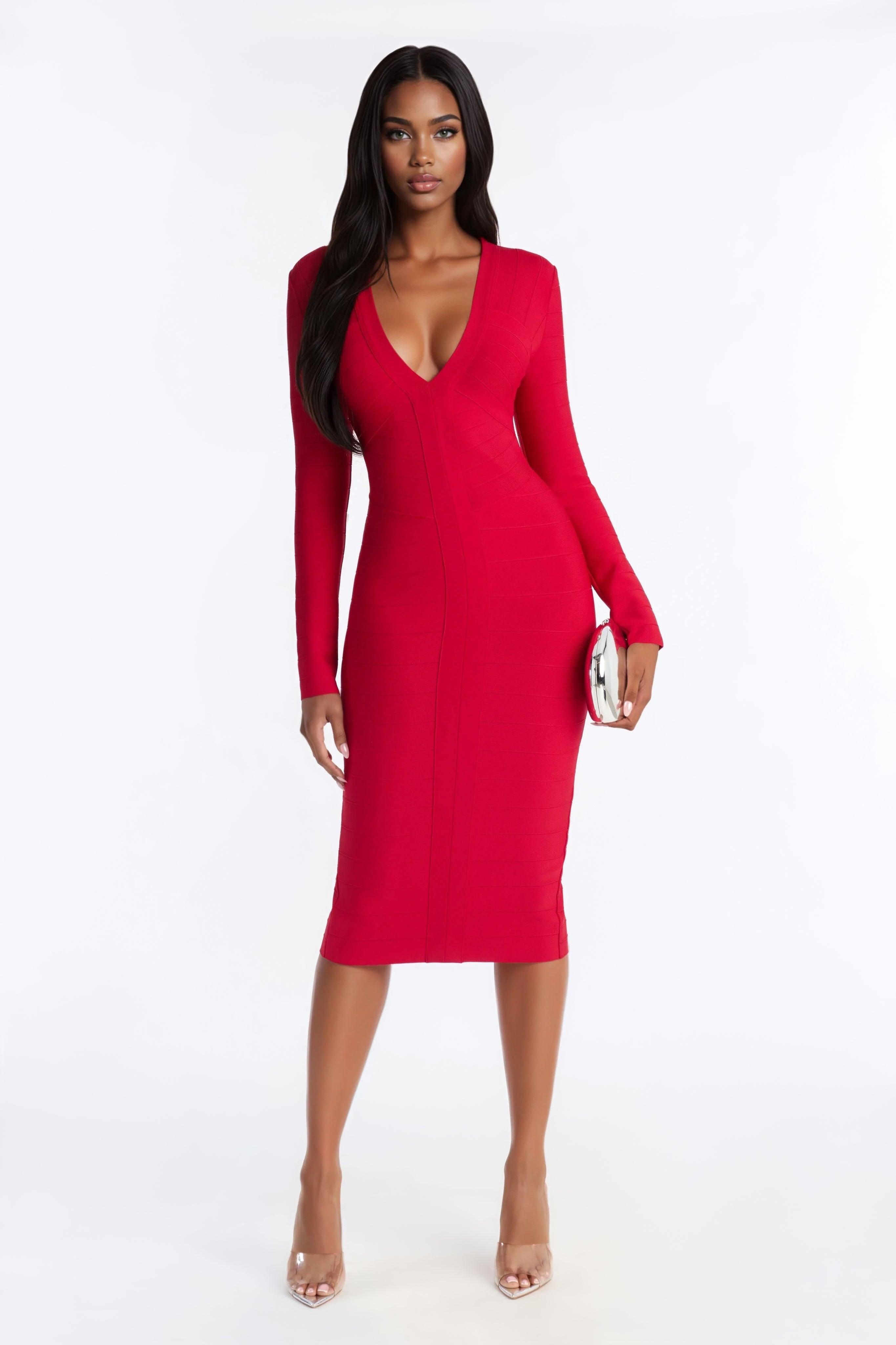 Kaylee Bandage Midi Dress - Red