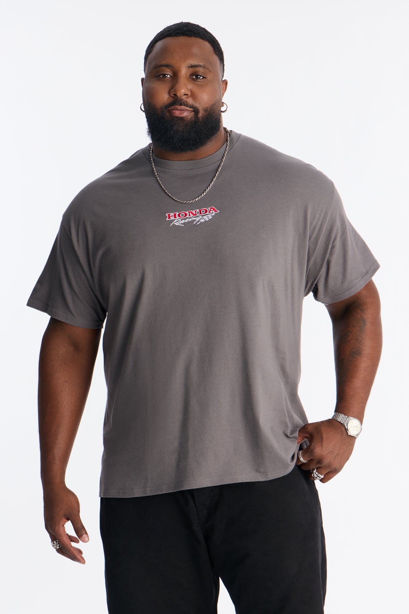 Honda Racing Embroidery Short Sleeve Tee - Charcoal