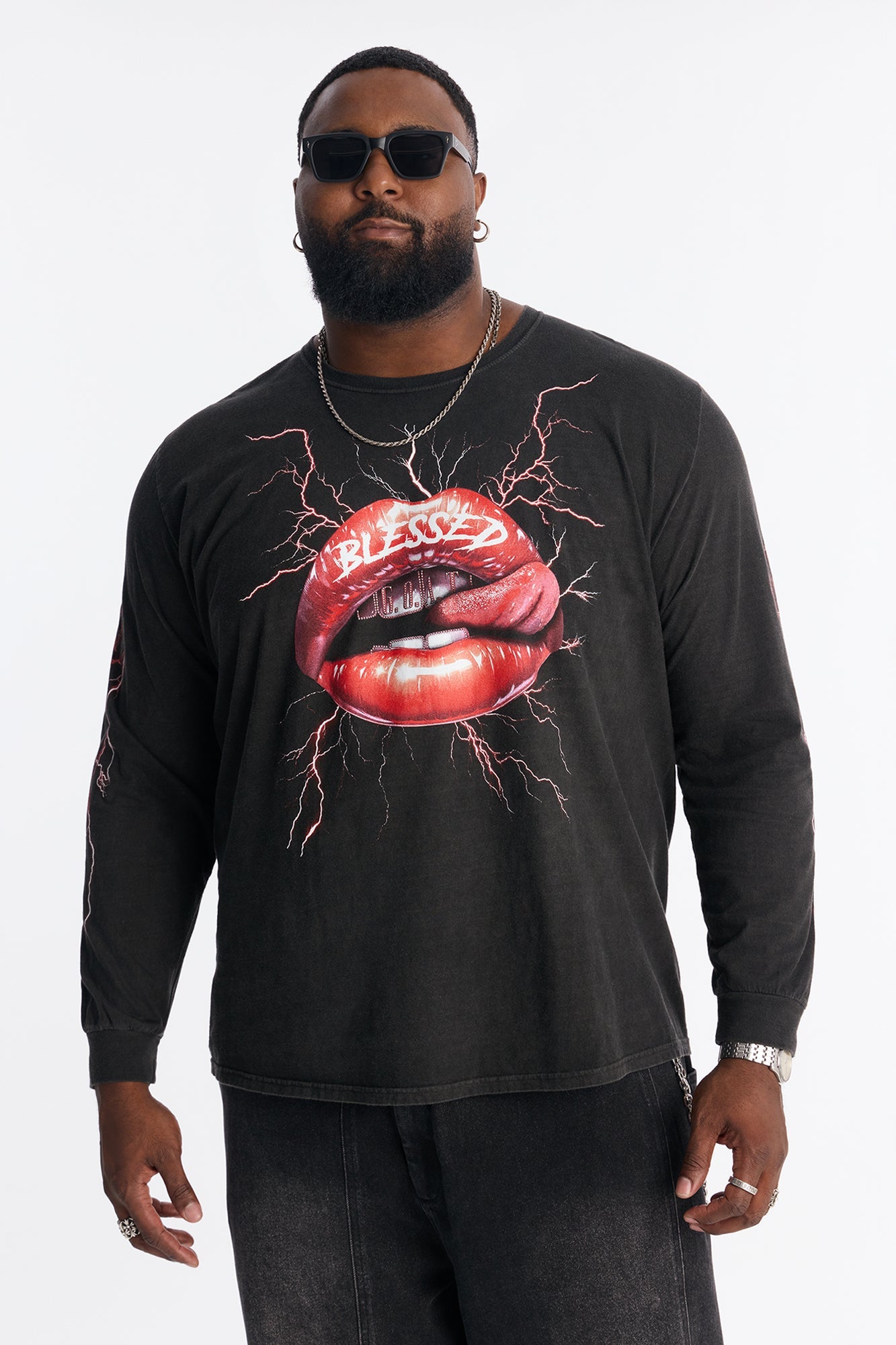 Blessed By Lighting Long Sleeve Tee - Black
