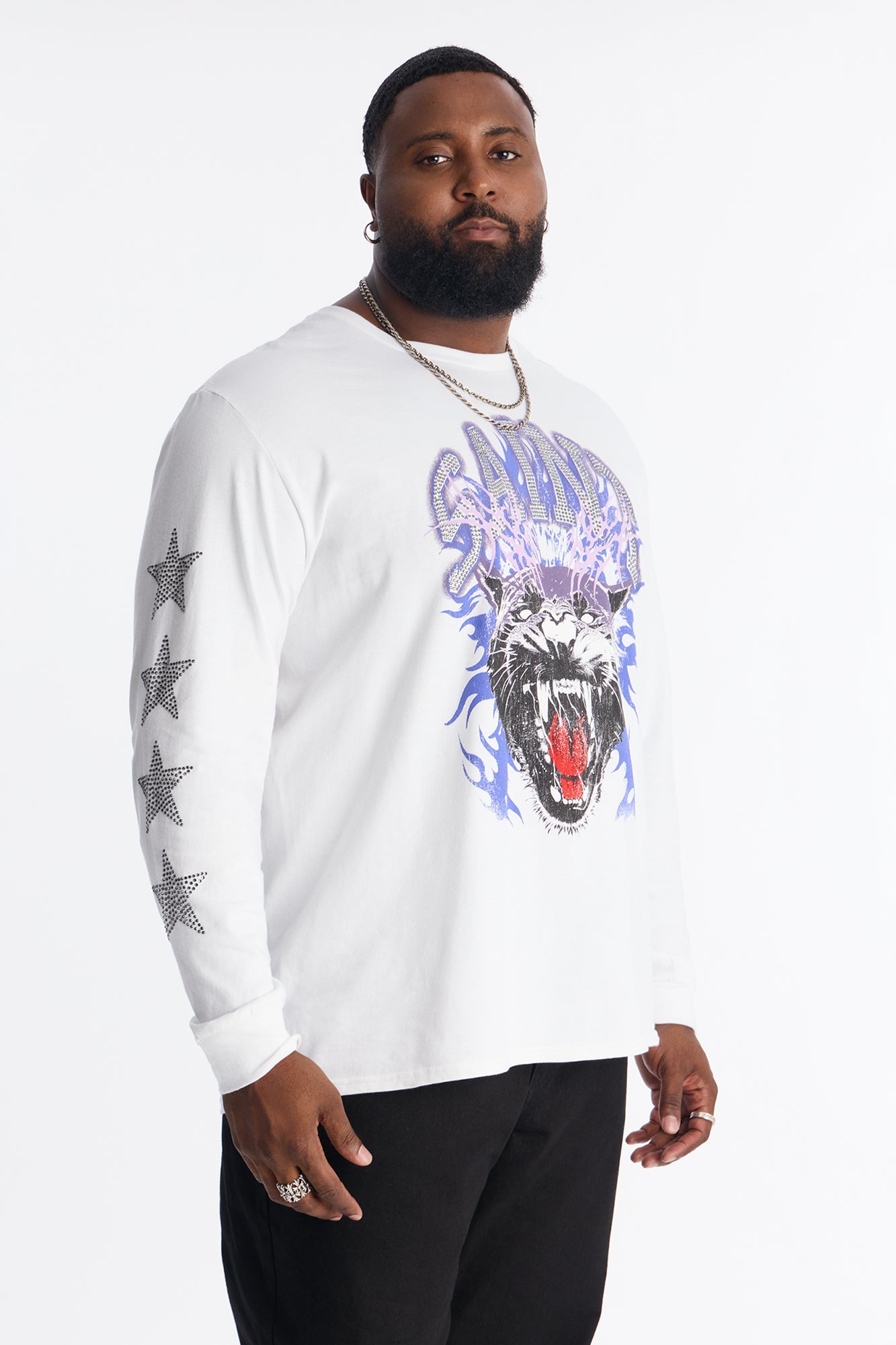 Saint Star Of The Show Rhinestone Long Sleeve Tee - White