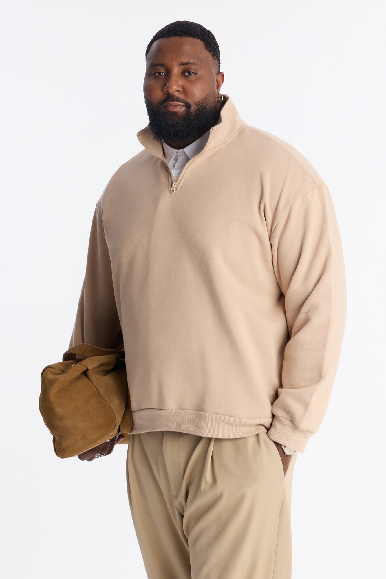 Built For Success Quarter Zip Sweatshirt - Tan