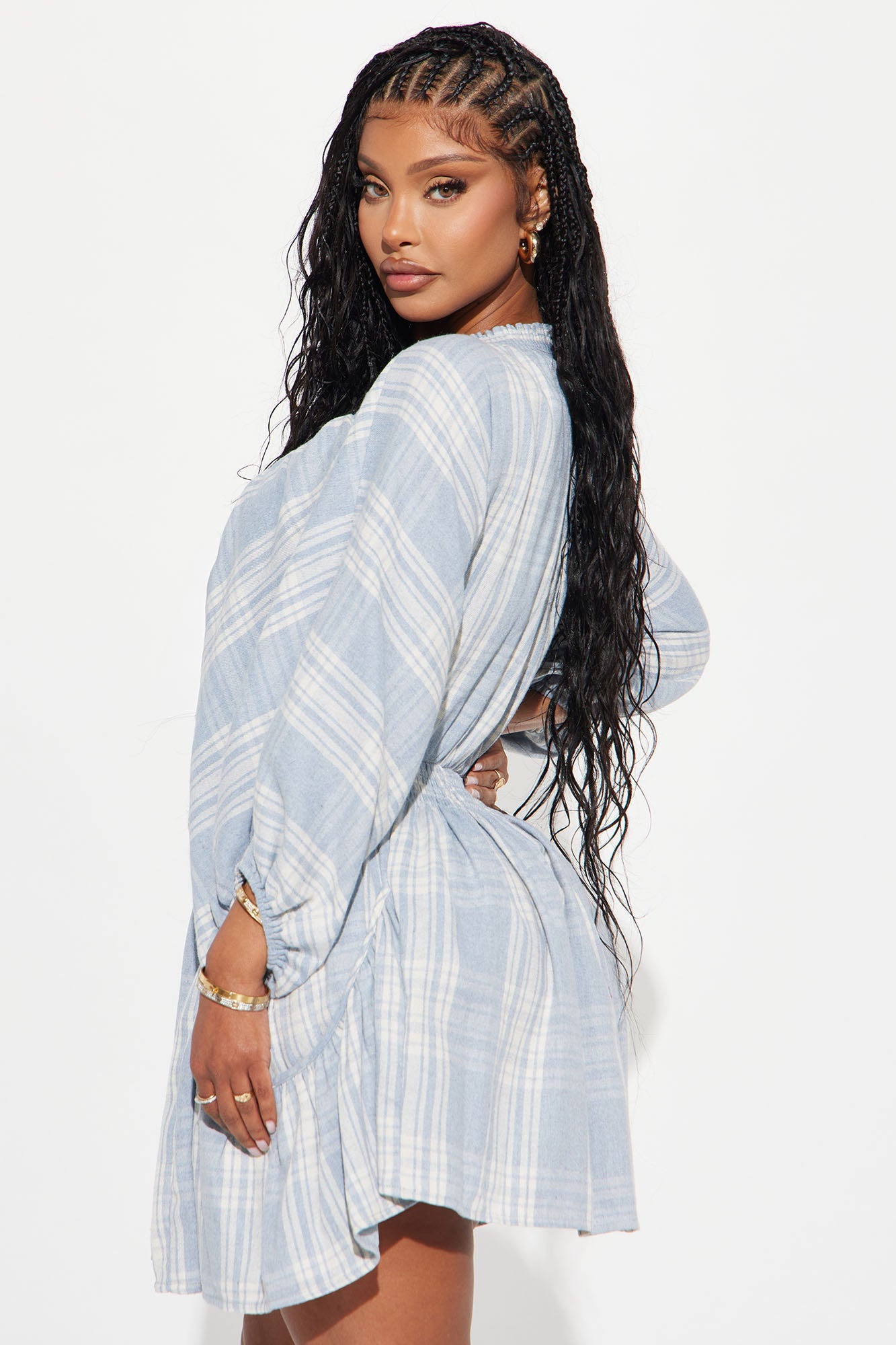 Countryside Cutie Plaid Mini Dress - Blue