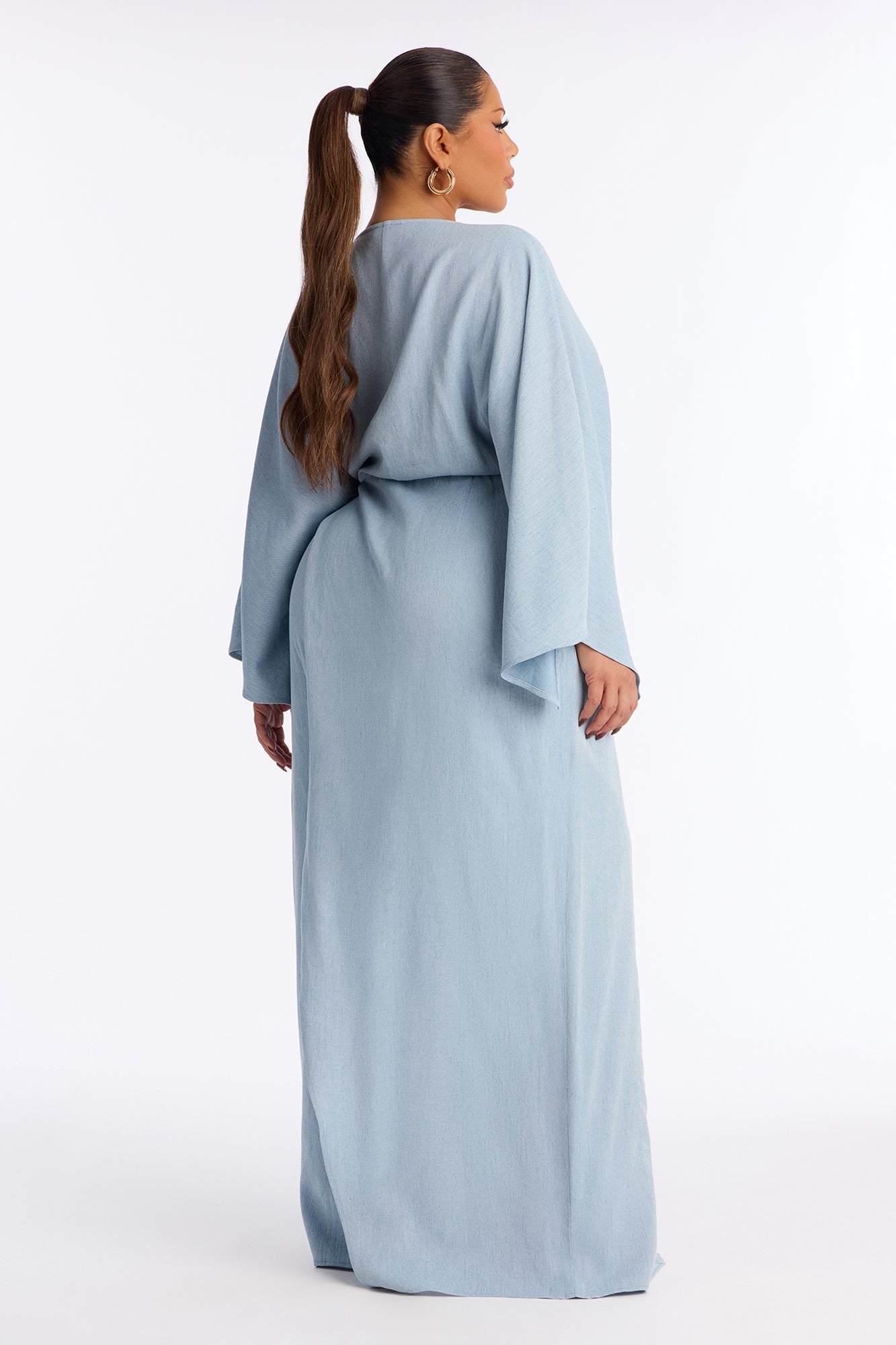 Shantal Long Sleeve Wrap Wide Leg Jumpsuit - Blue
